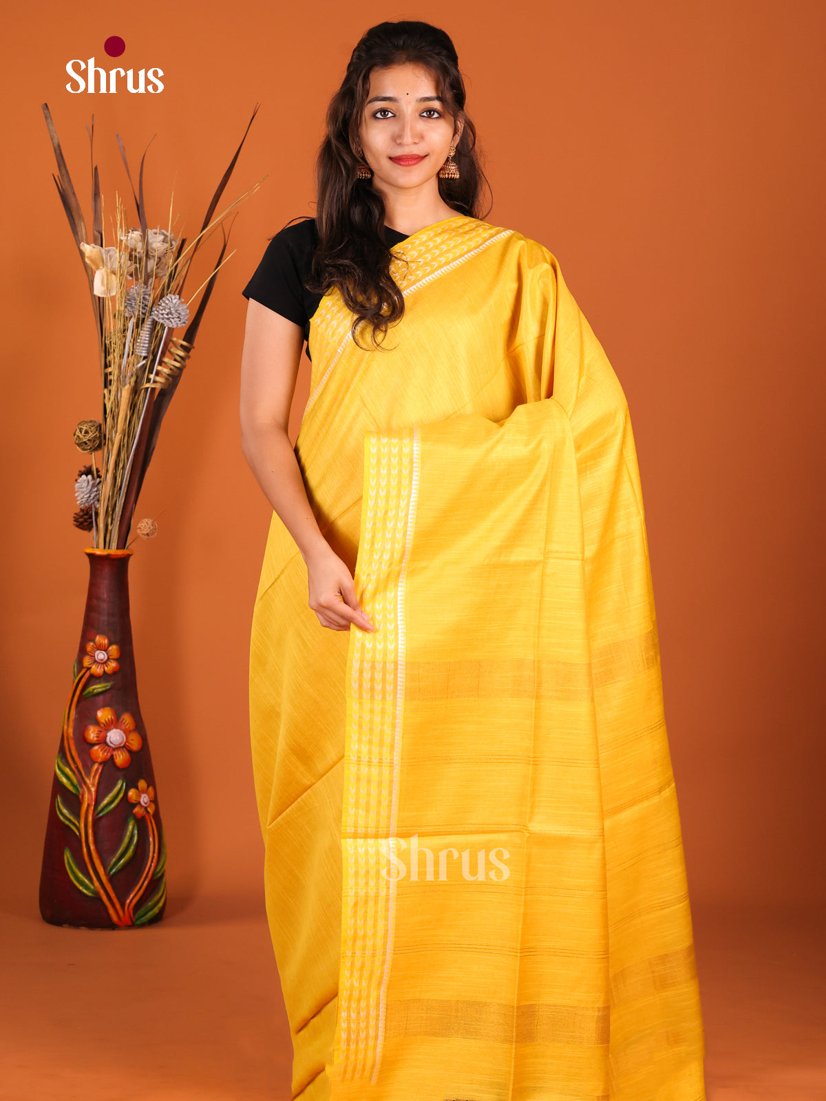 Yellow - Semi Tissue Saree