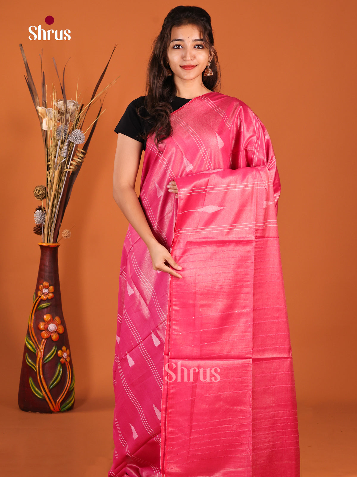 Pink - Semi Tissue Saree