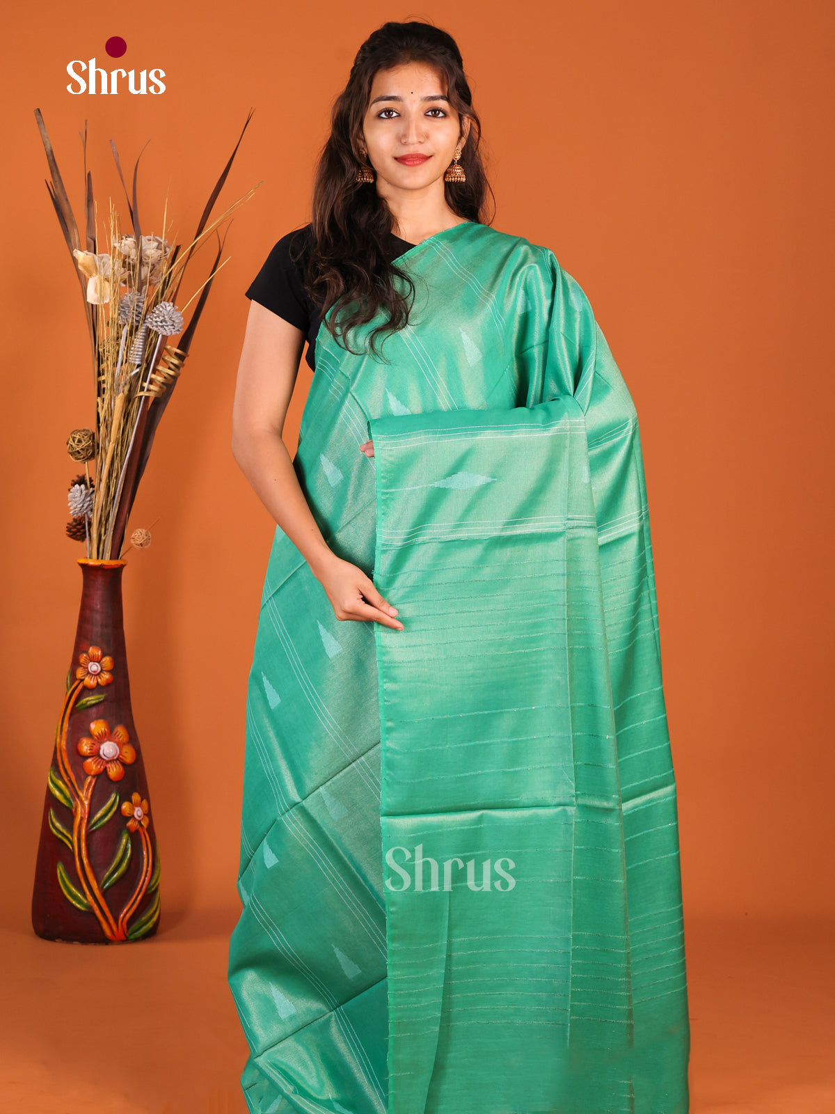 Pastel Green - Semi Tissue Saree - Shop on Shrus.com