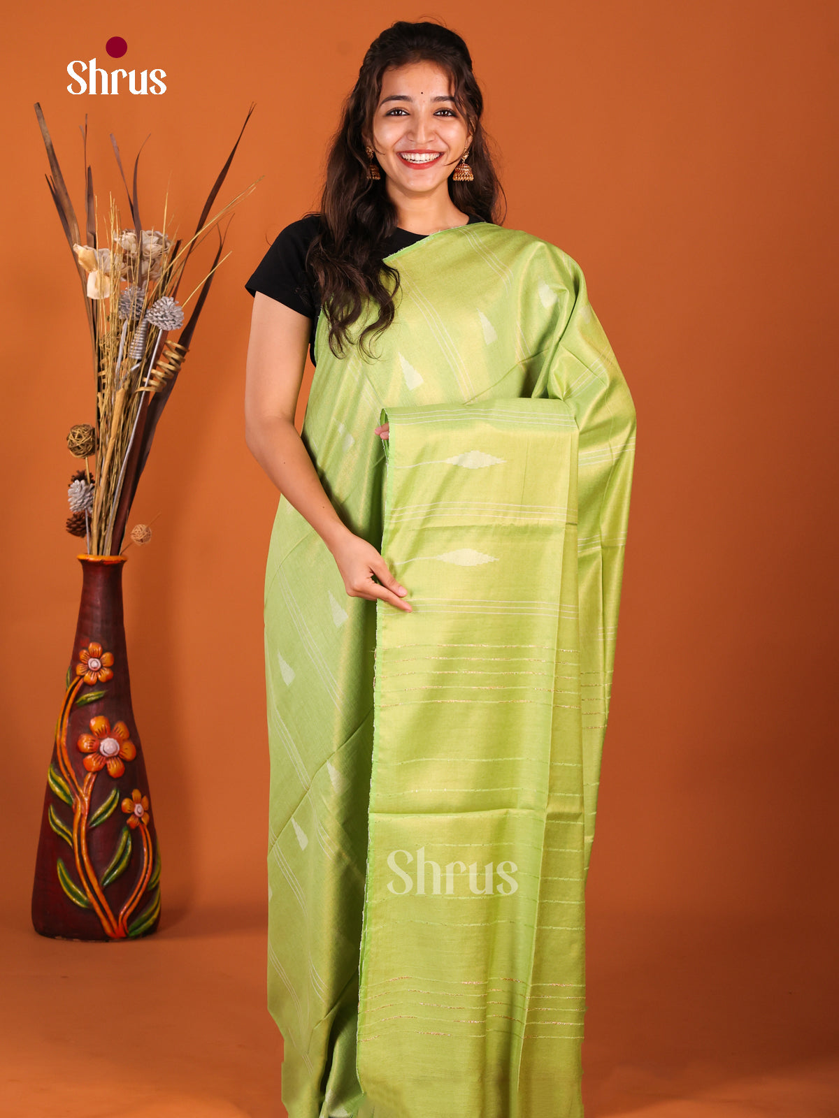 Light Green- Semi Tissue Saree - Shop on Shrus.com
