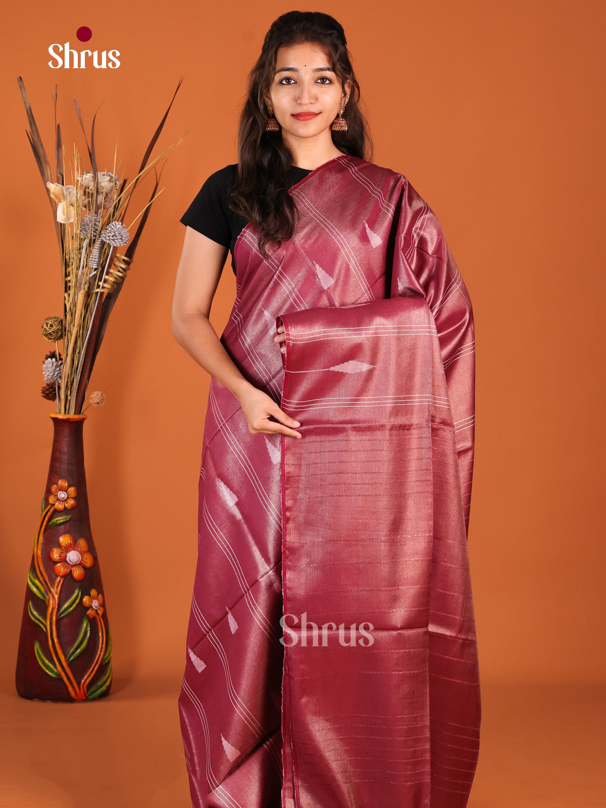 Maroon- Semi Tissue Saree