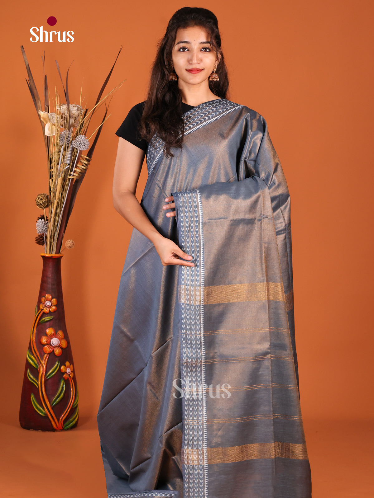 Grey - Semi Tissue Saree