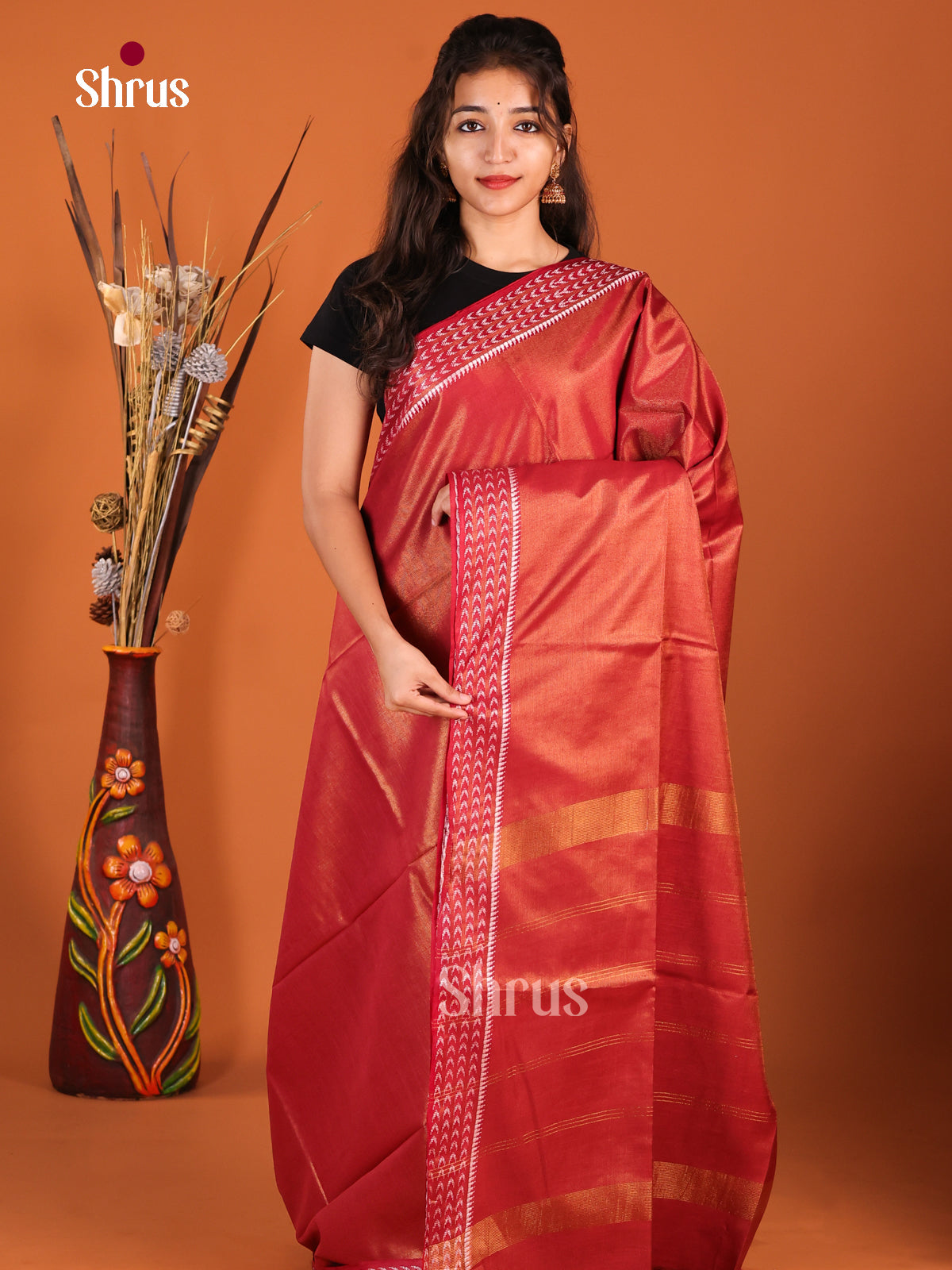 Red - Semi Tissue Saree