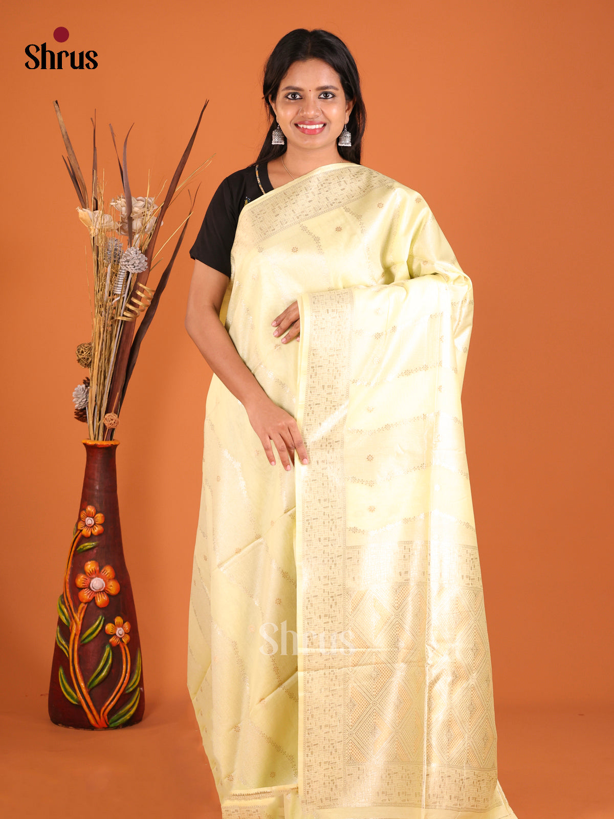 light yellow with disigned North Silk Cotton Saree