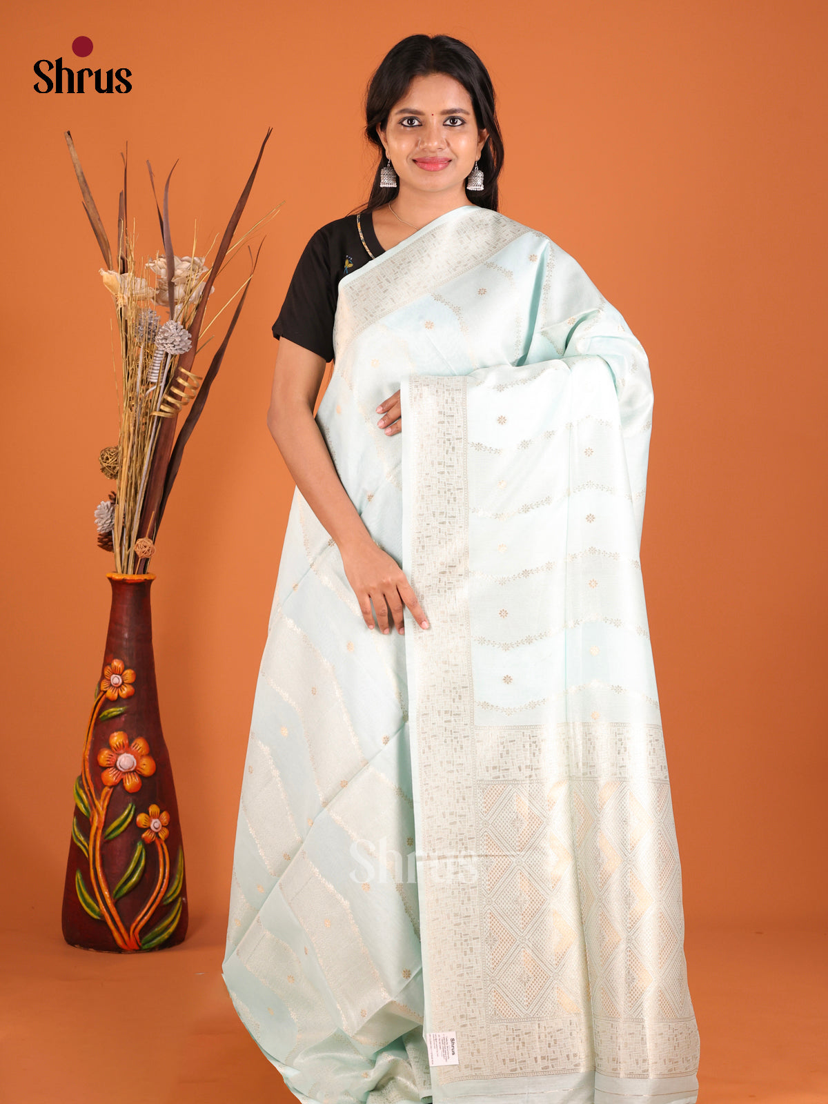 ice blue zari North Silk Cotton Saree