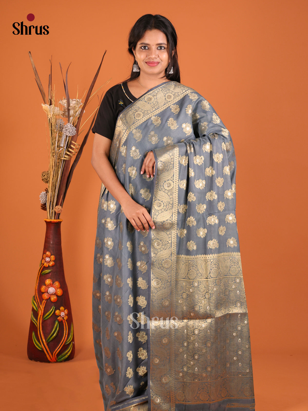 grey gold designed North Silk Cotton Saree