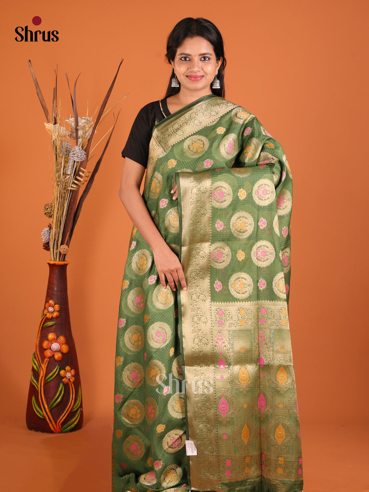 bottle green round desing North Silk Cotton Saree