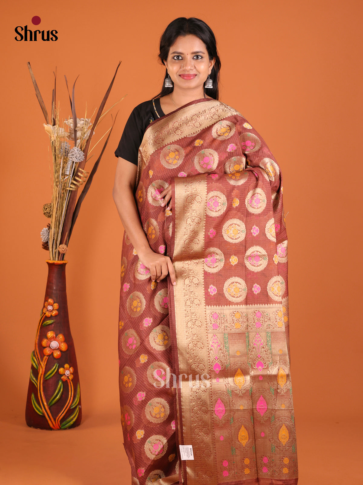 brown gold pink gold desing North Silk Cotton Saree