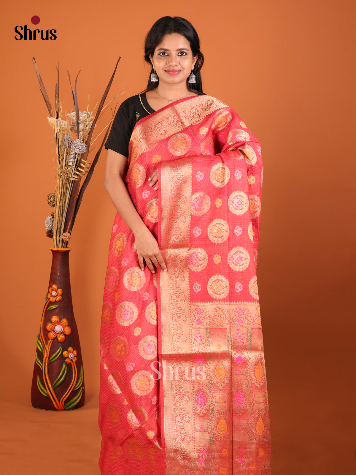 Red round zari design North Silk Cotton Saree