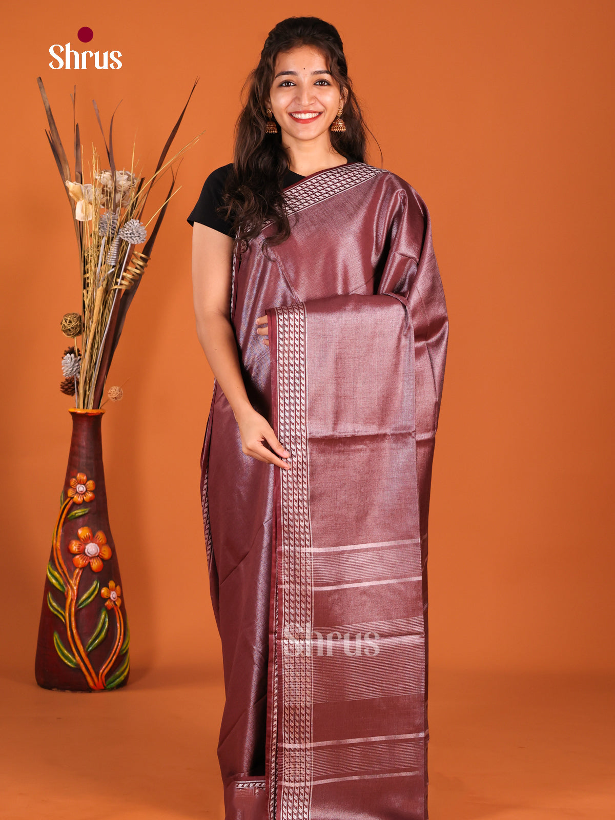 Maroon - Semi Tissue Saree