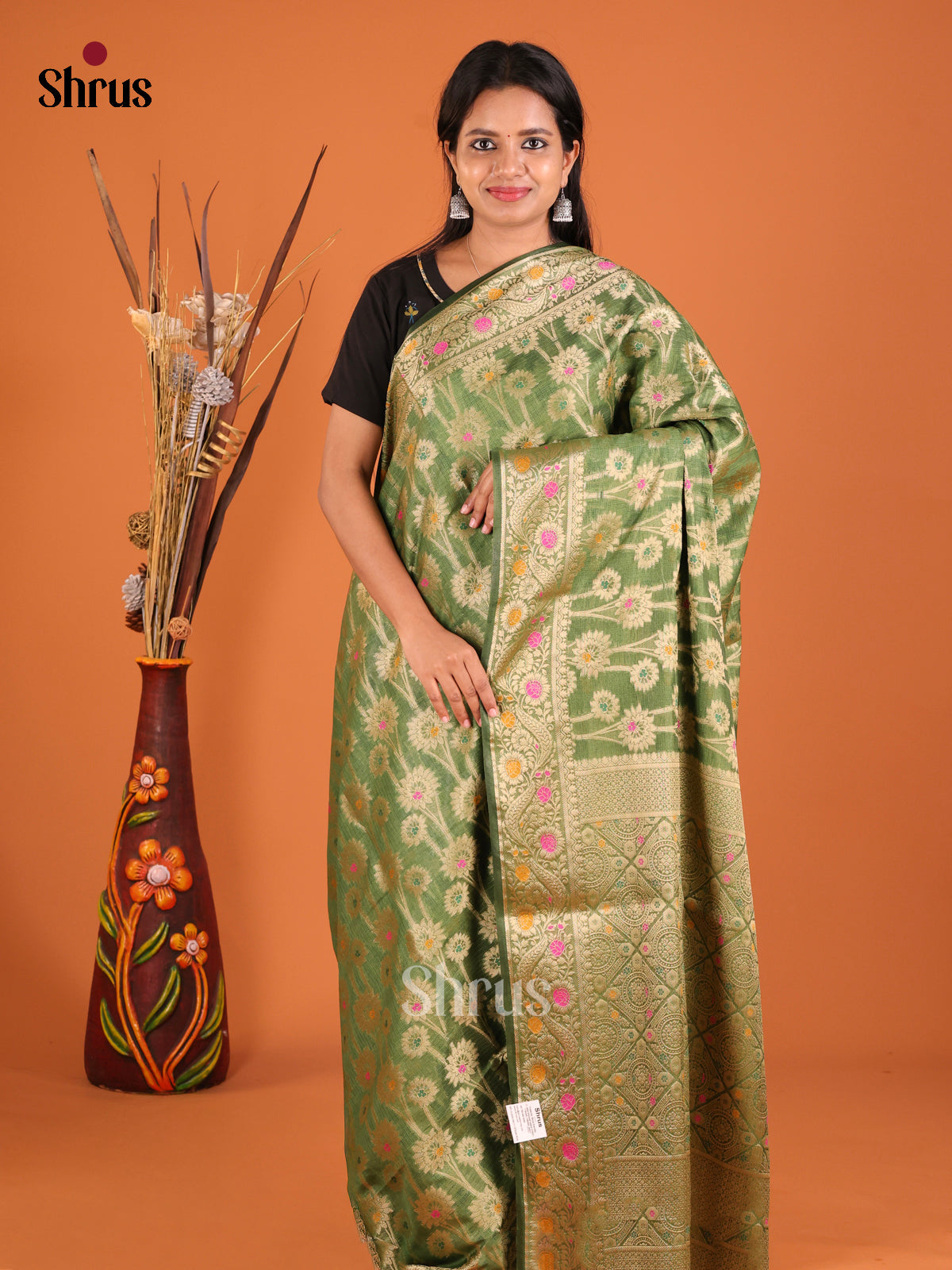 green zari North Silk Cotton Saree