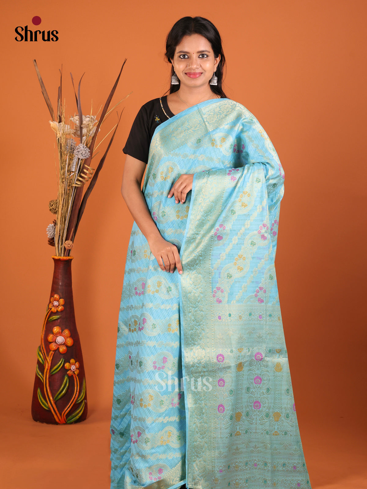 sky blue zari North Silk Cotton Saree