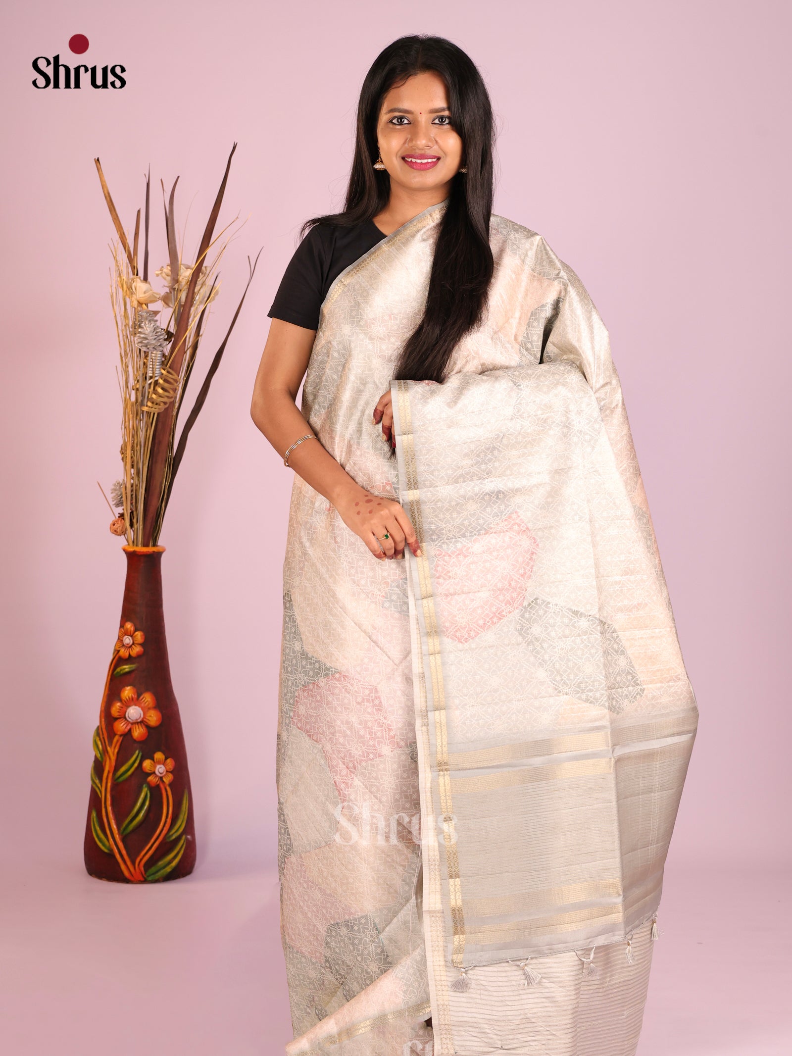 DHS28238 - Printed Semi Tussar Saree