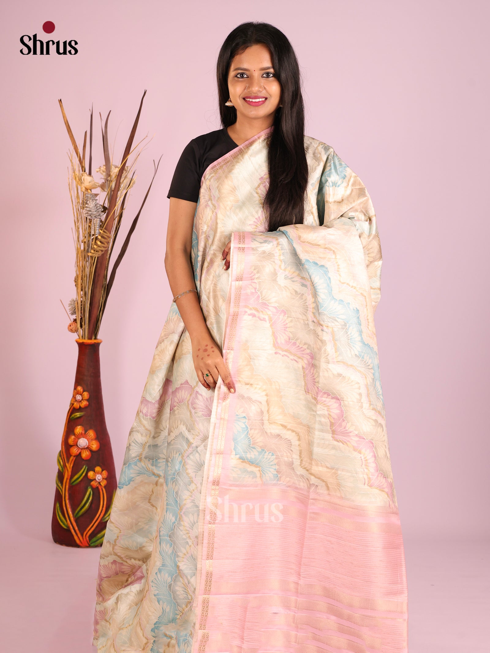 DHS28240 - Printed Semi Tussar Saree
