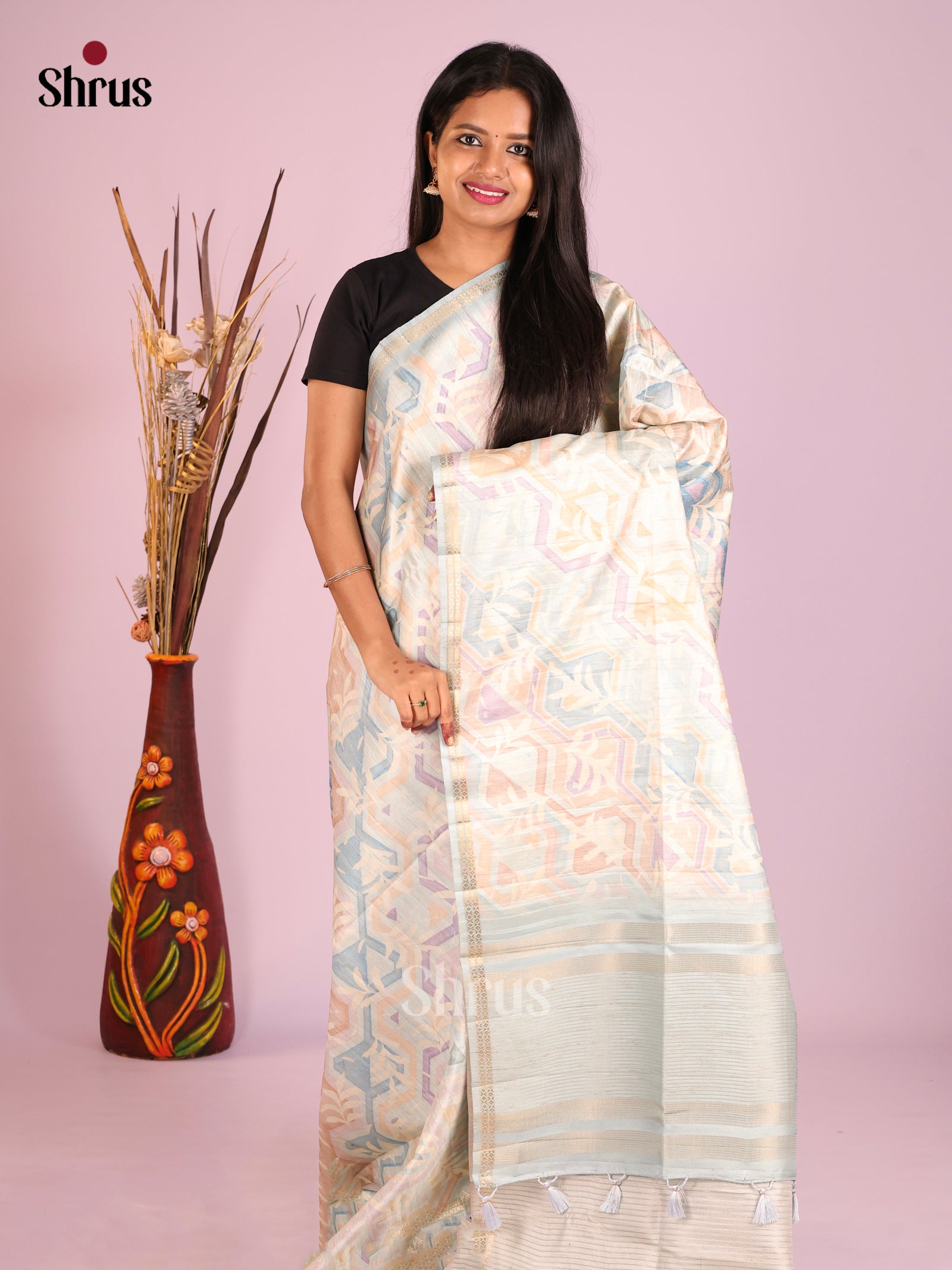 DHS28251 - Printed Semi Tussar Saree
