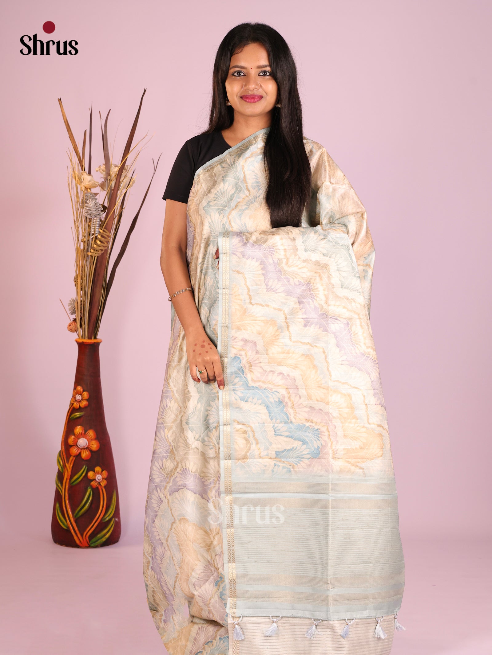 DHS28255 - Printed Semi Tussar Saree