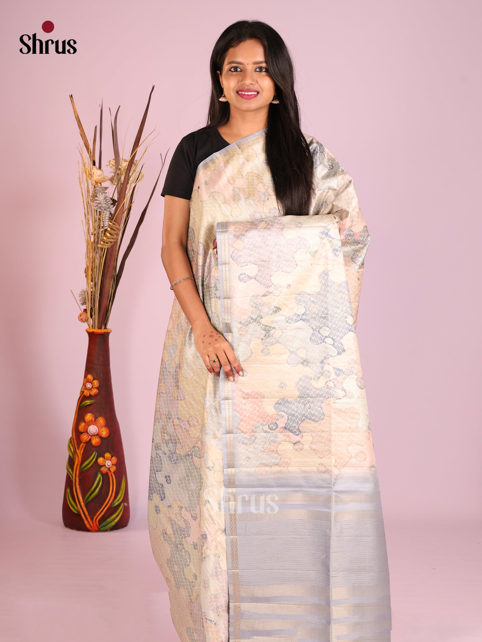 DHS28258 - Printed Semi Tussar Saree