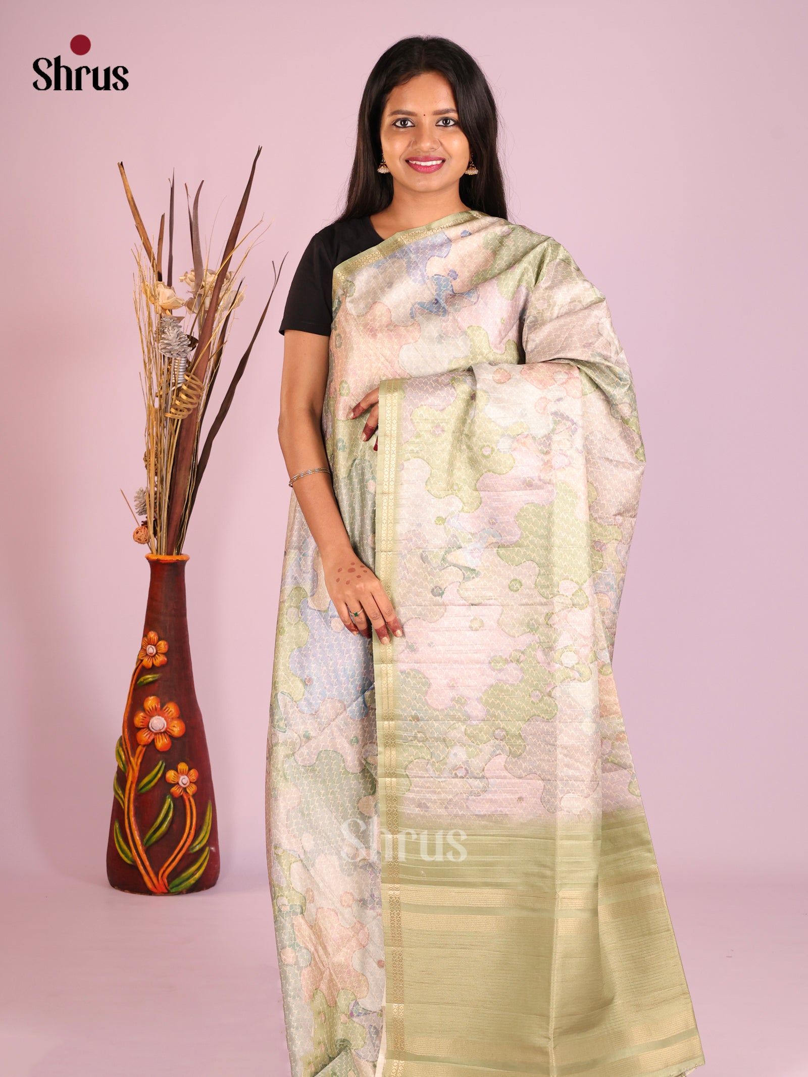 DHS28260 - Printed Semi Tussar Saree
