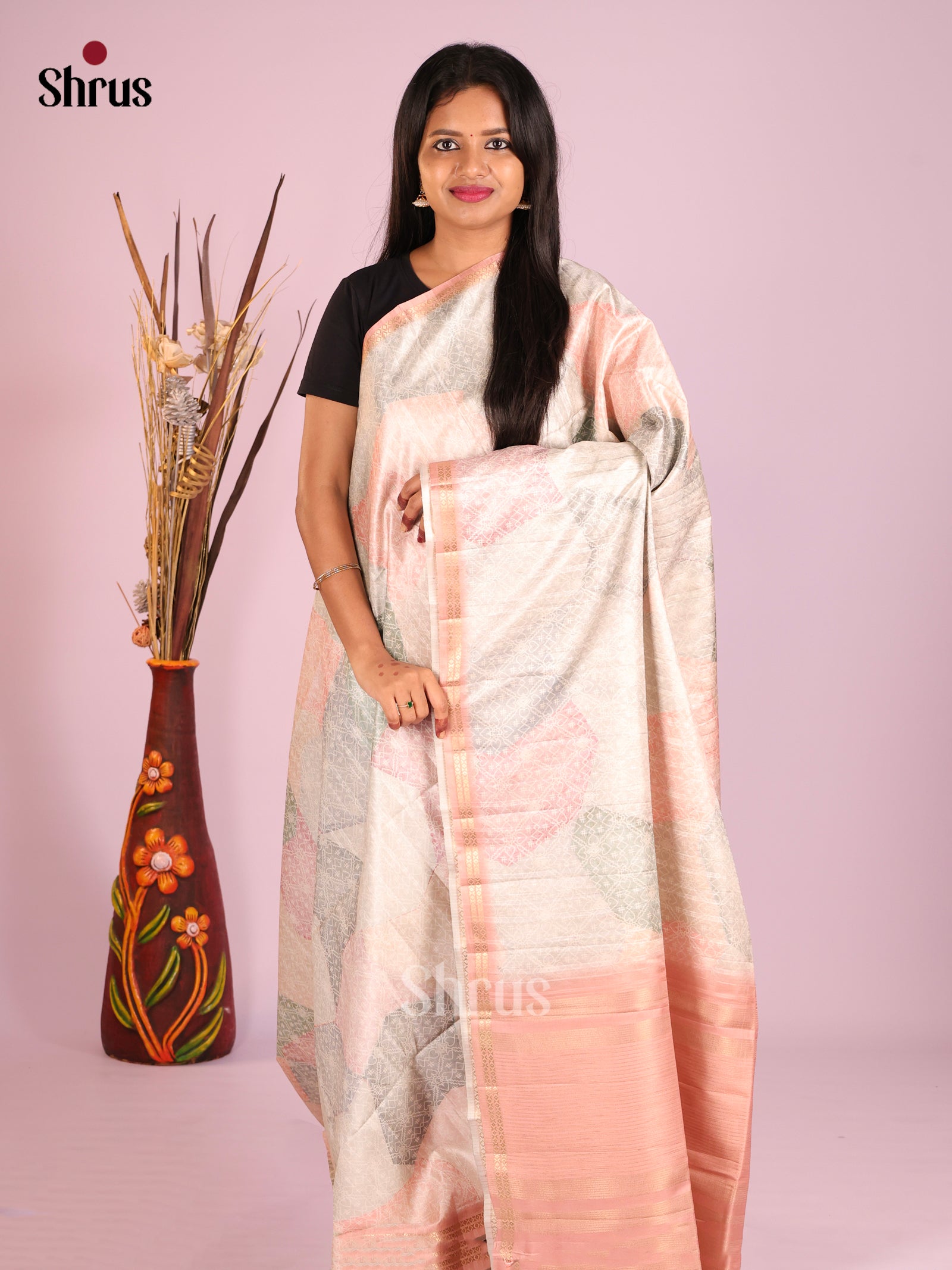 DHS28263 - Printed Semi Tussar Saree