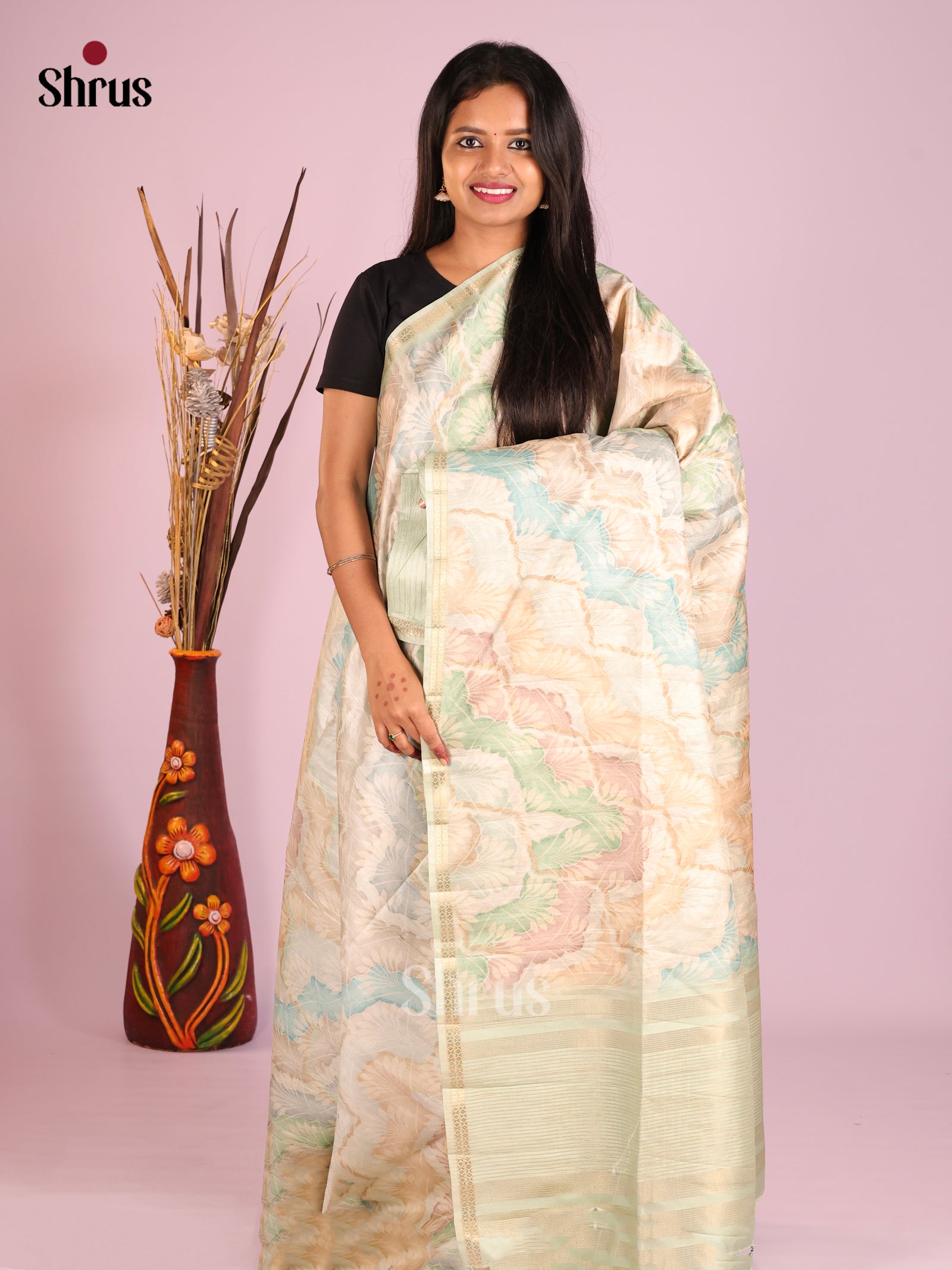DHS28264 - Printed Semi Tussar Saree