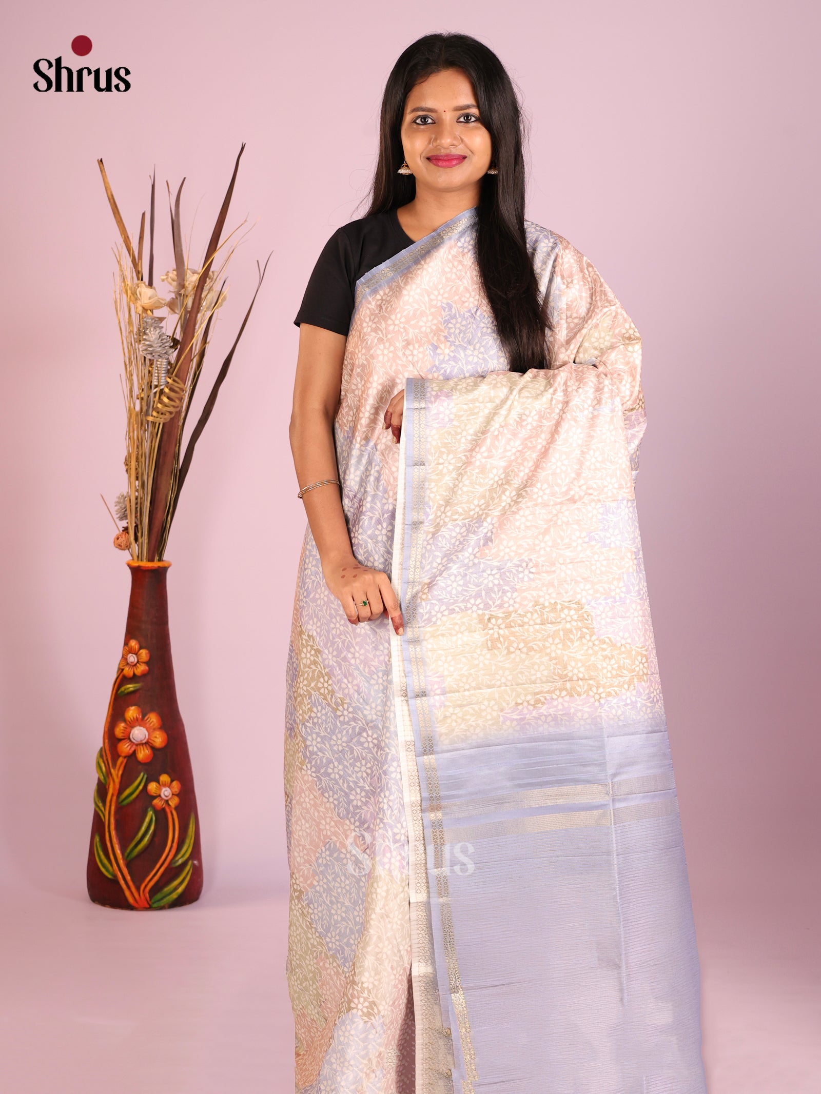 DHS28267 - Printed Semi Tussar Saree