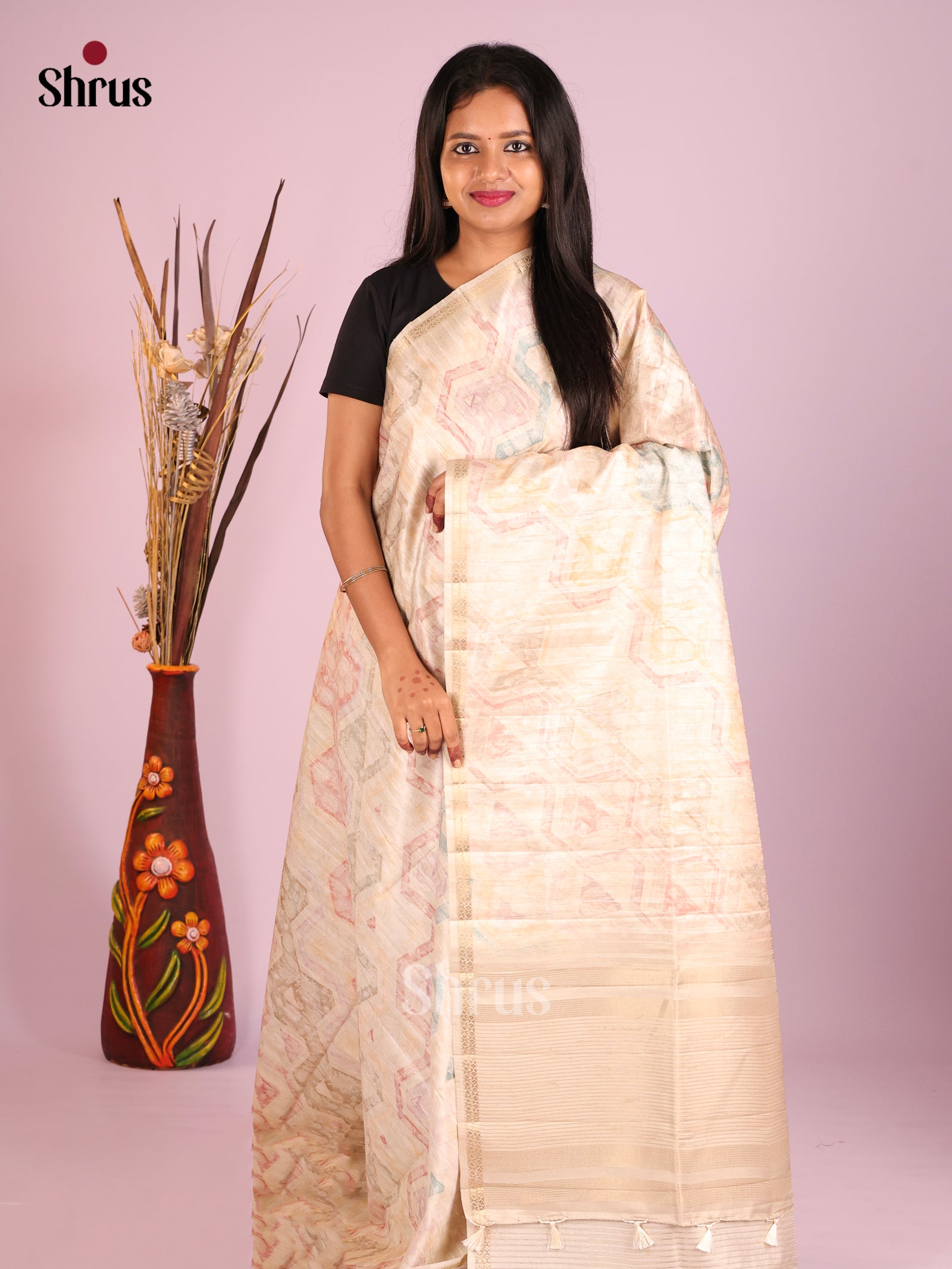 DHS28269 - Printed Semi Tussar Saree