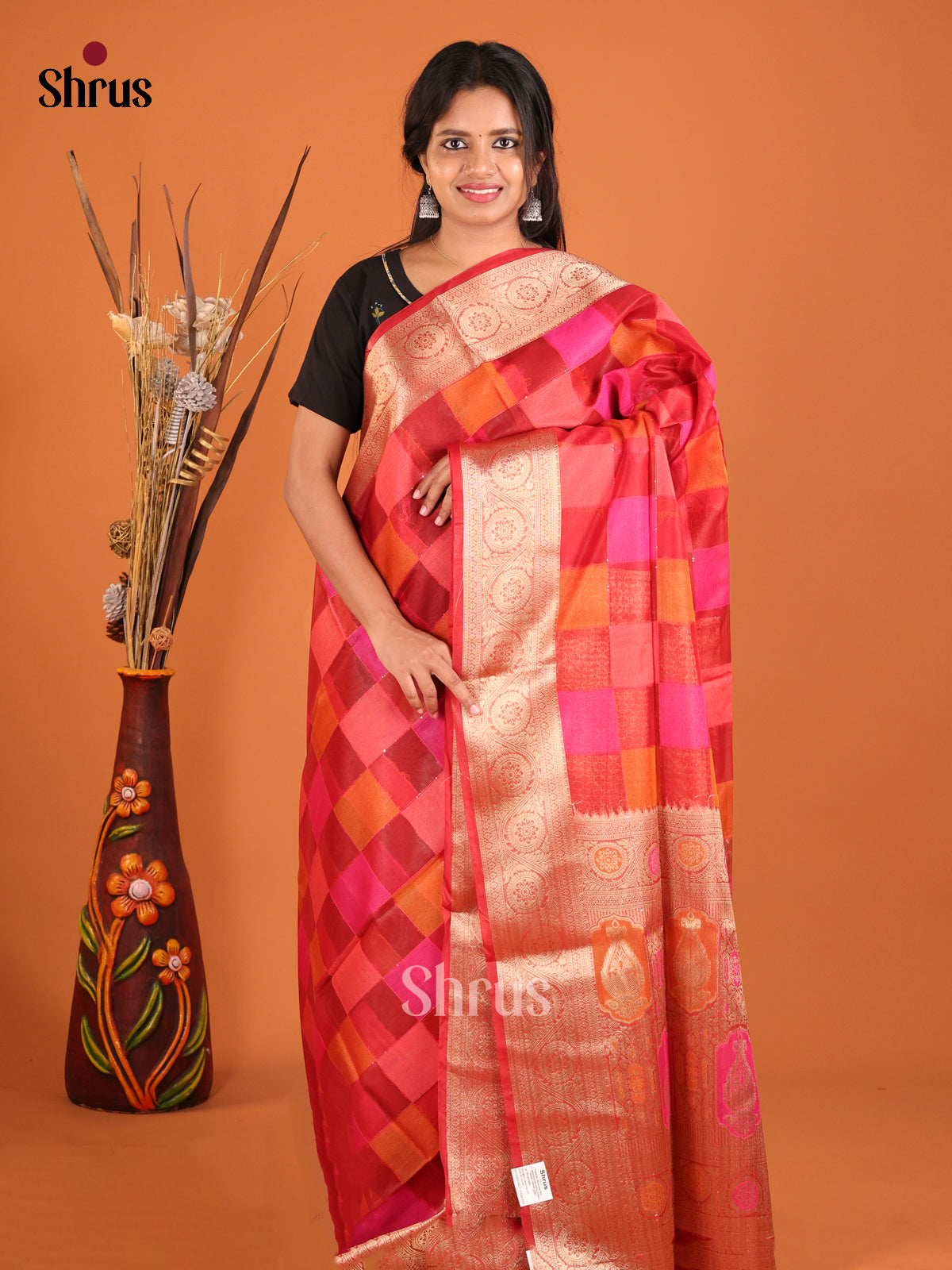 pink red box designed zari  North Silk Cotton Saree 