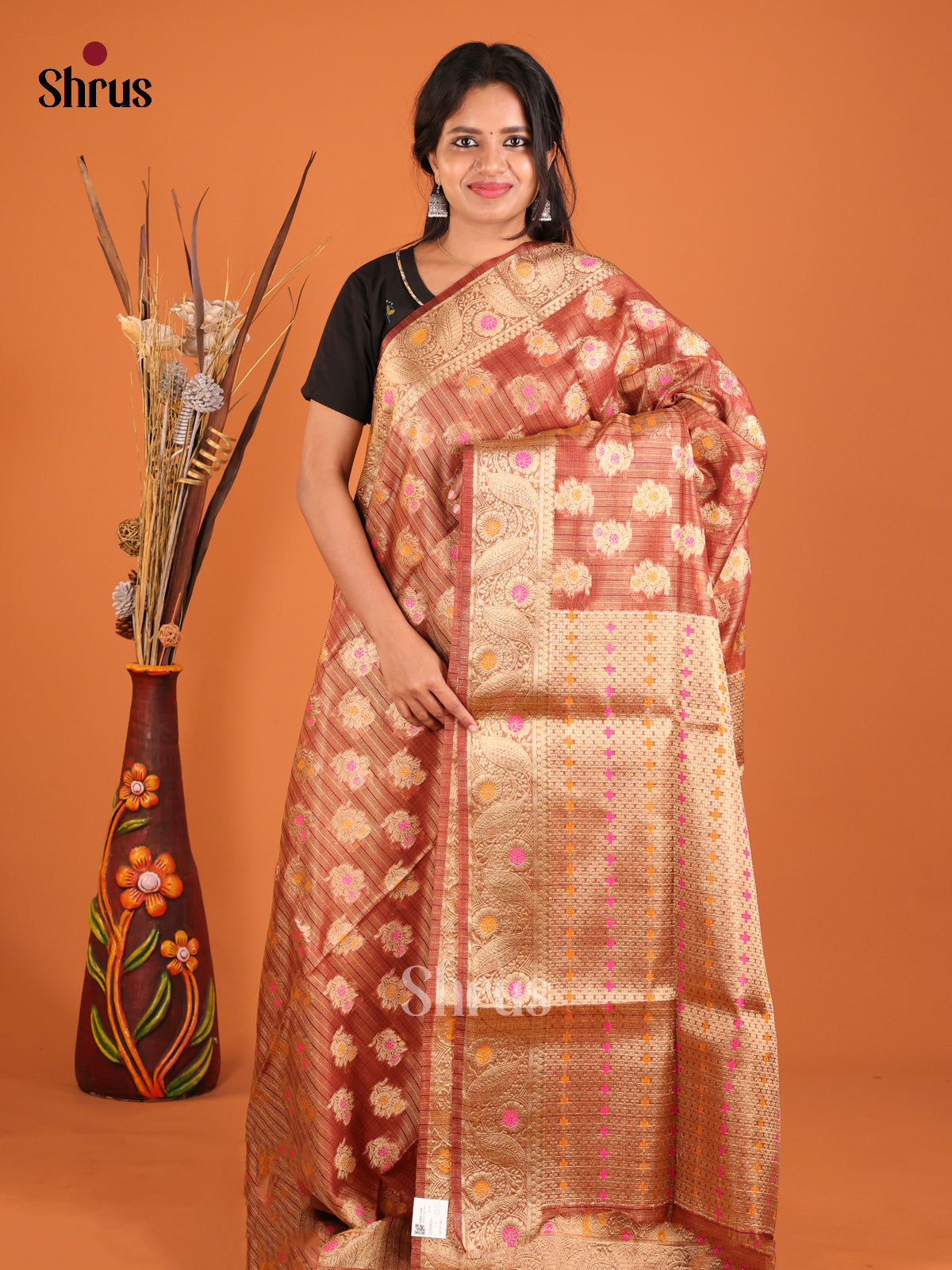 mustard brown zari North Silk Cotton Saree 