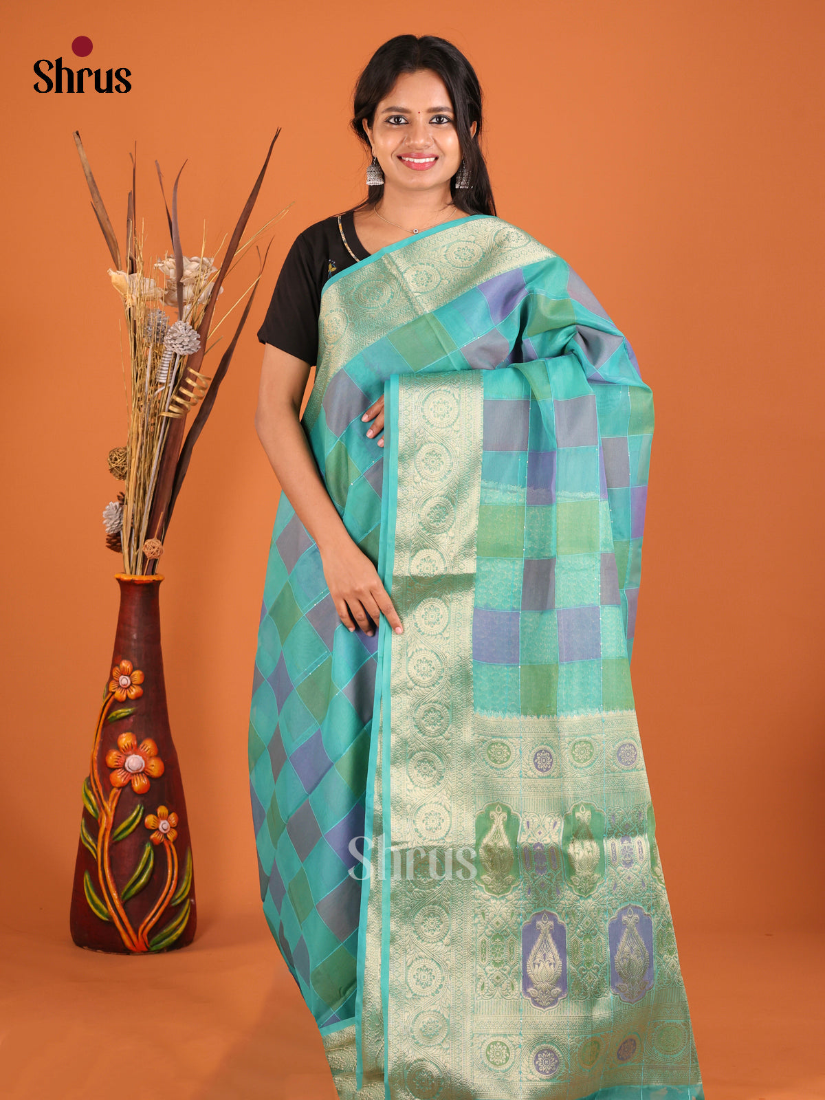 blue multi color boxed North Silk Cotton Saree 