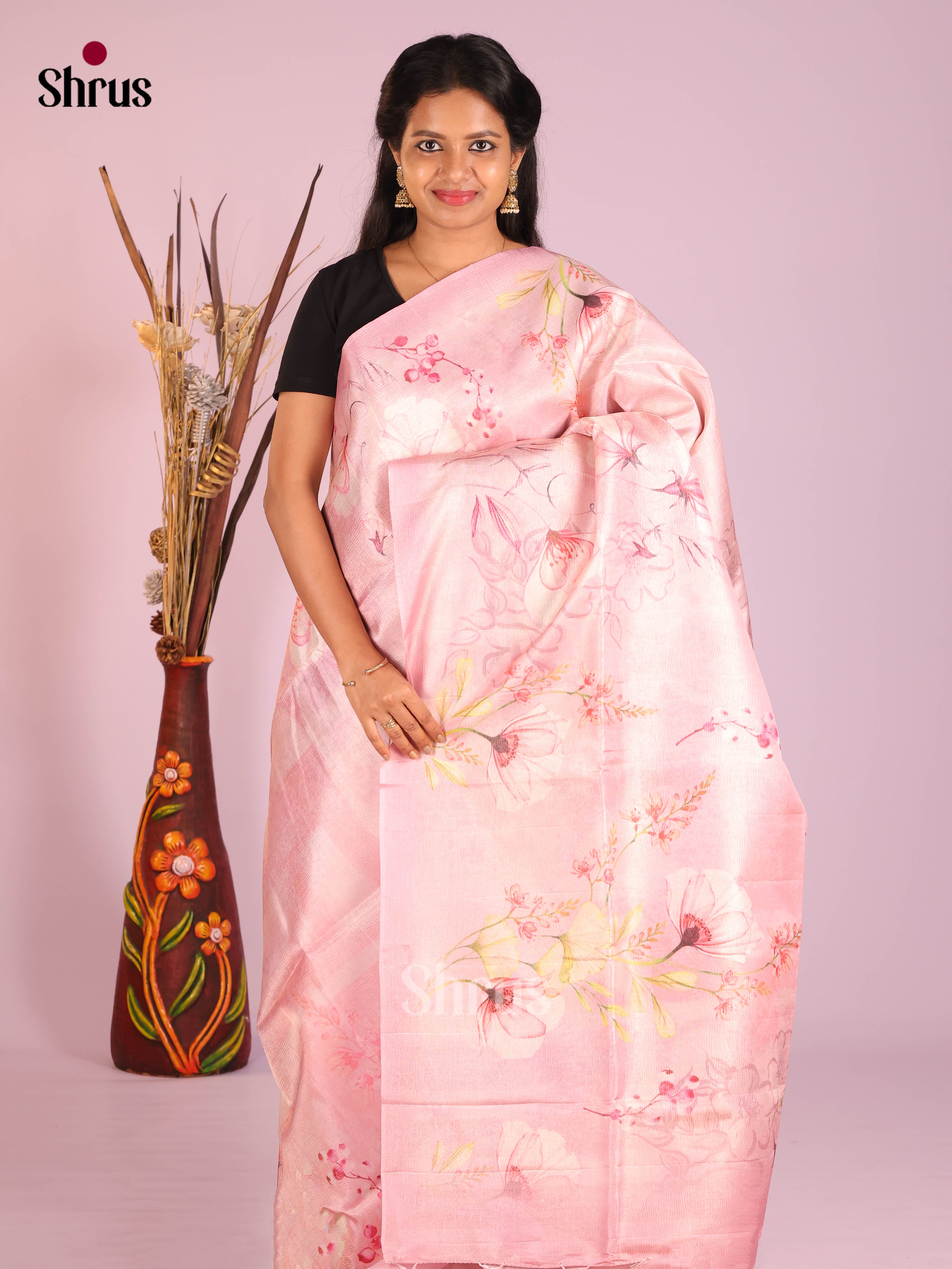 Pink - Bamboo silk Saree