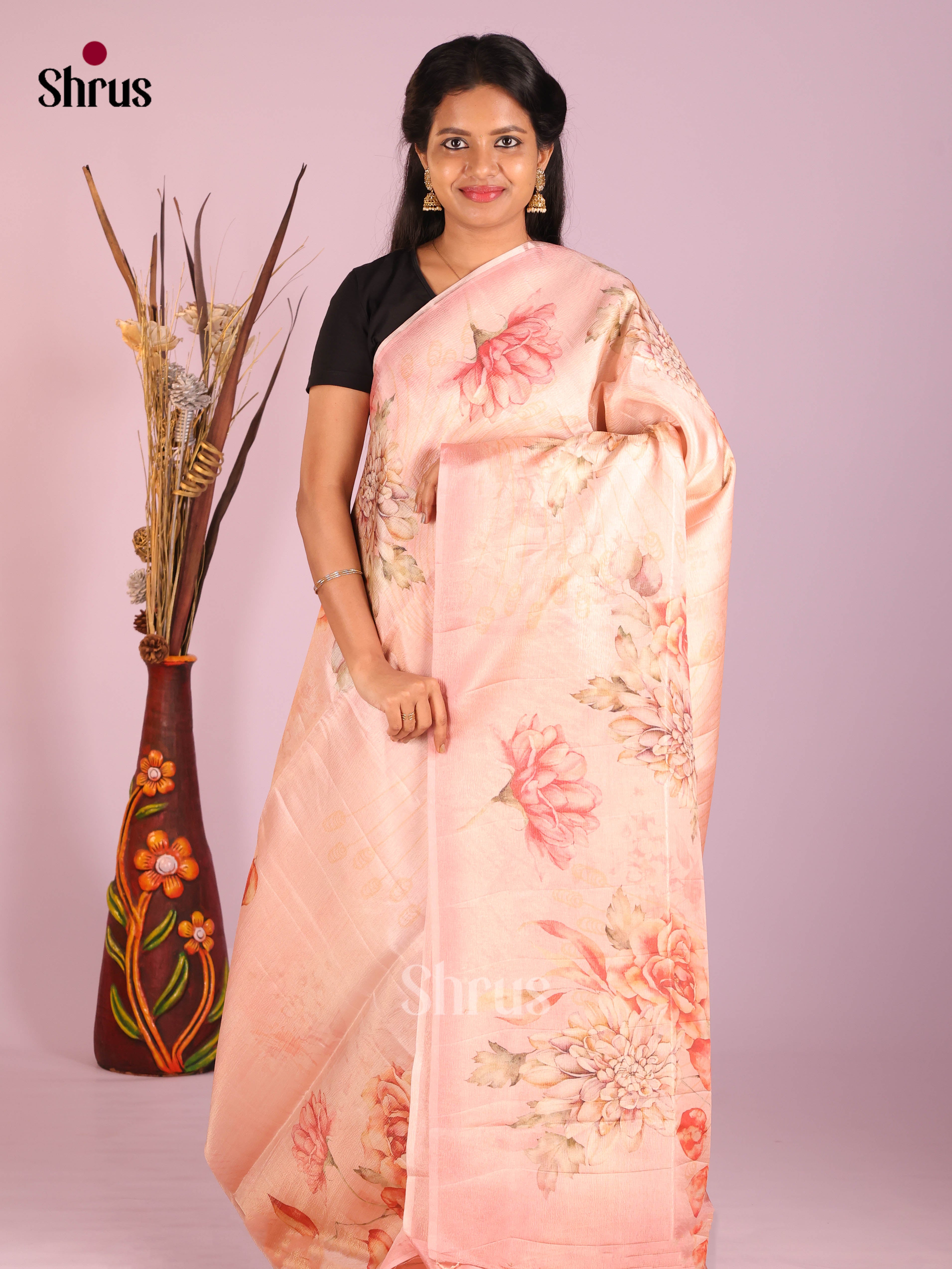 Pink - Bamboo silk Saree