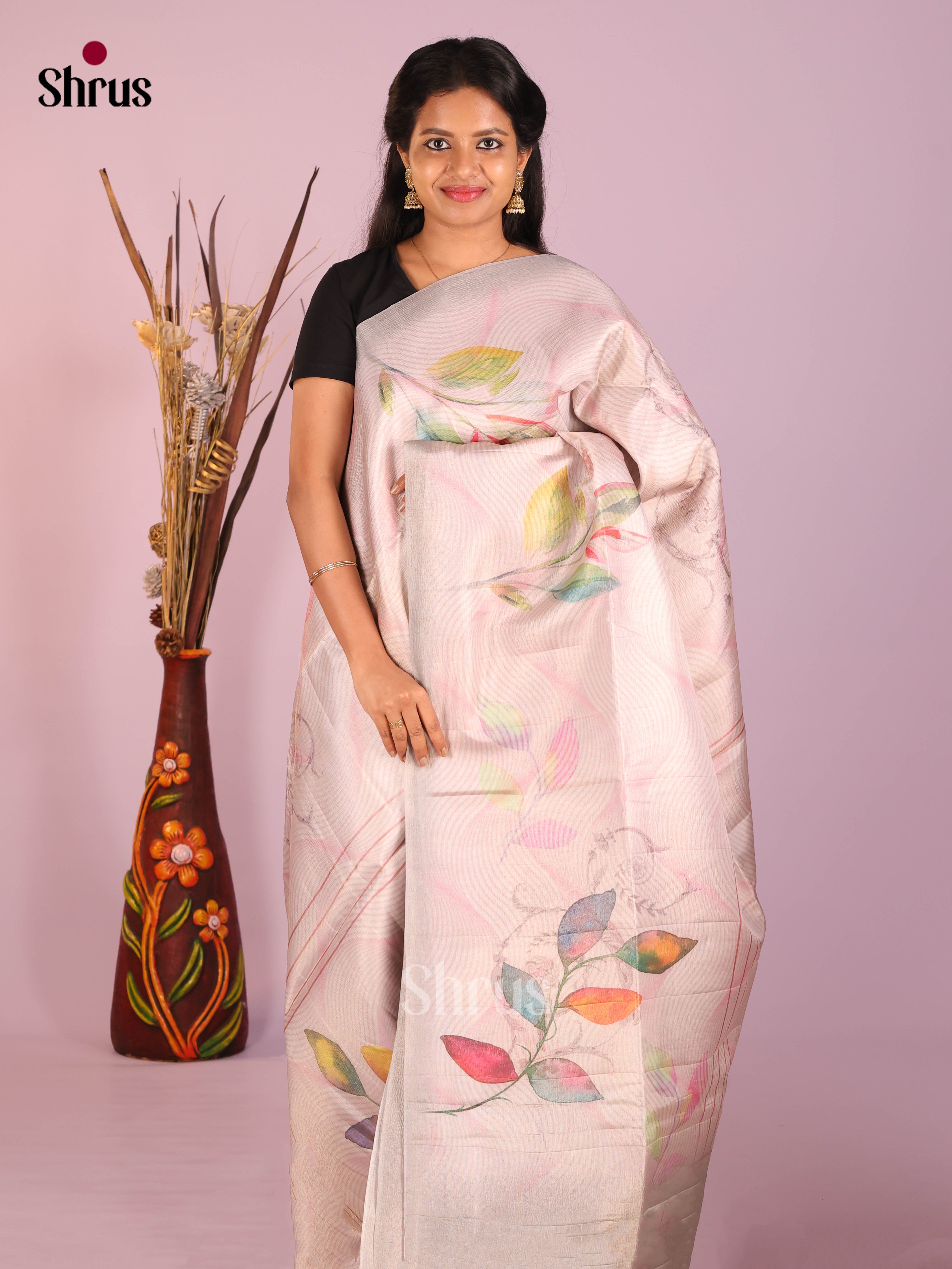 Grey - Bamboo silk Saree