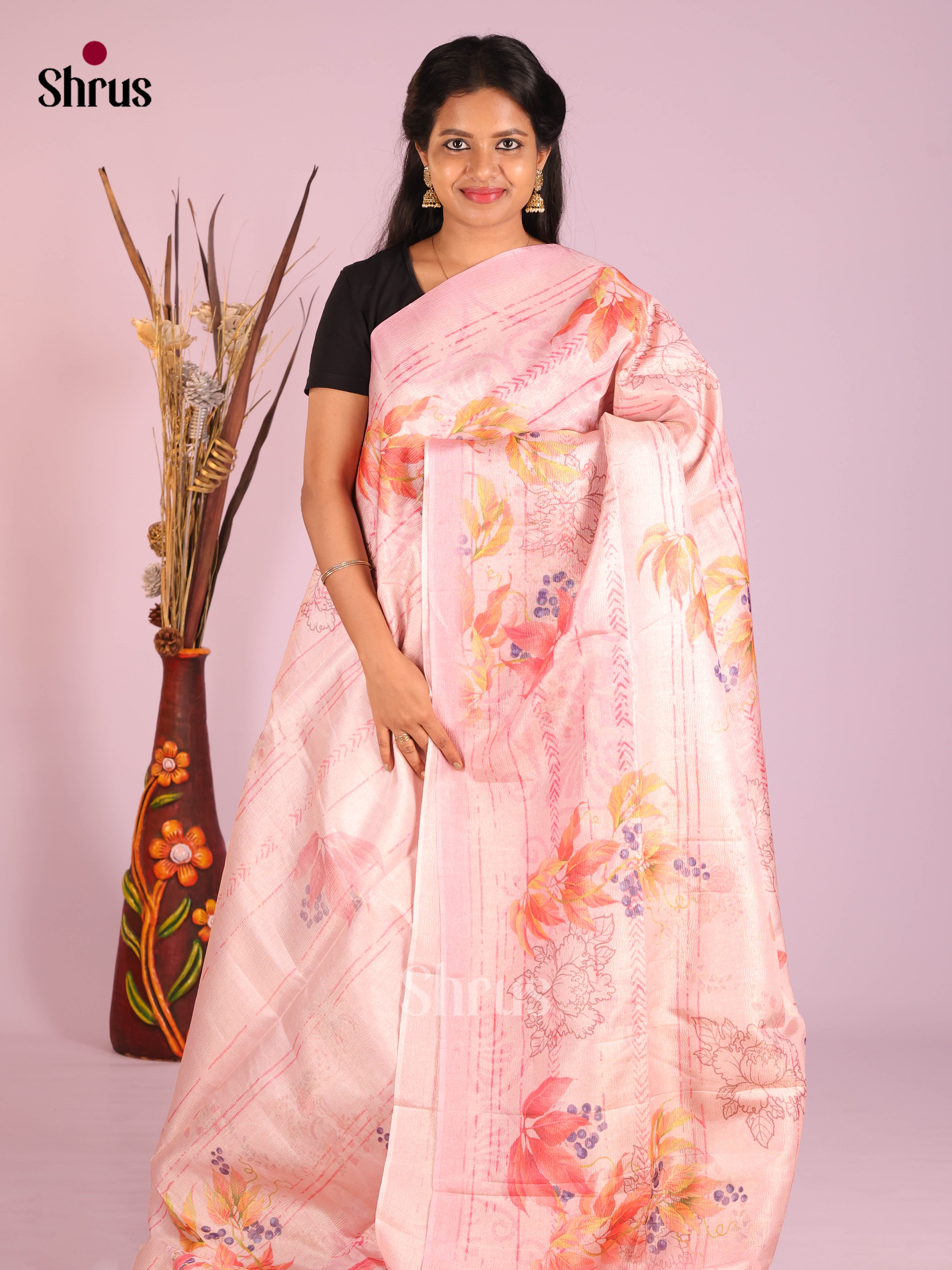 Pink - Bamboo silk Saree