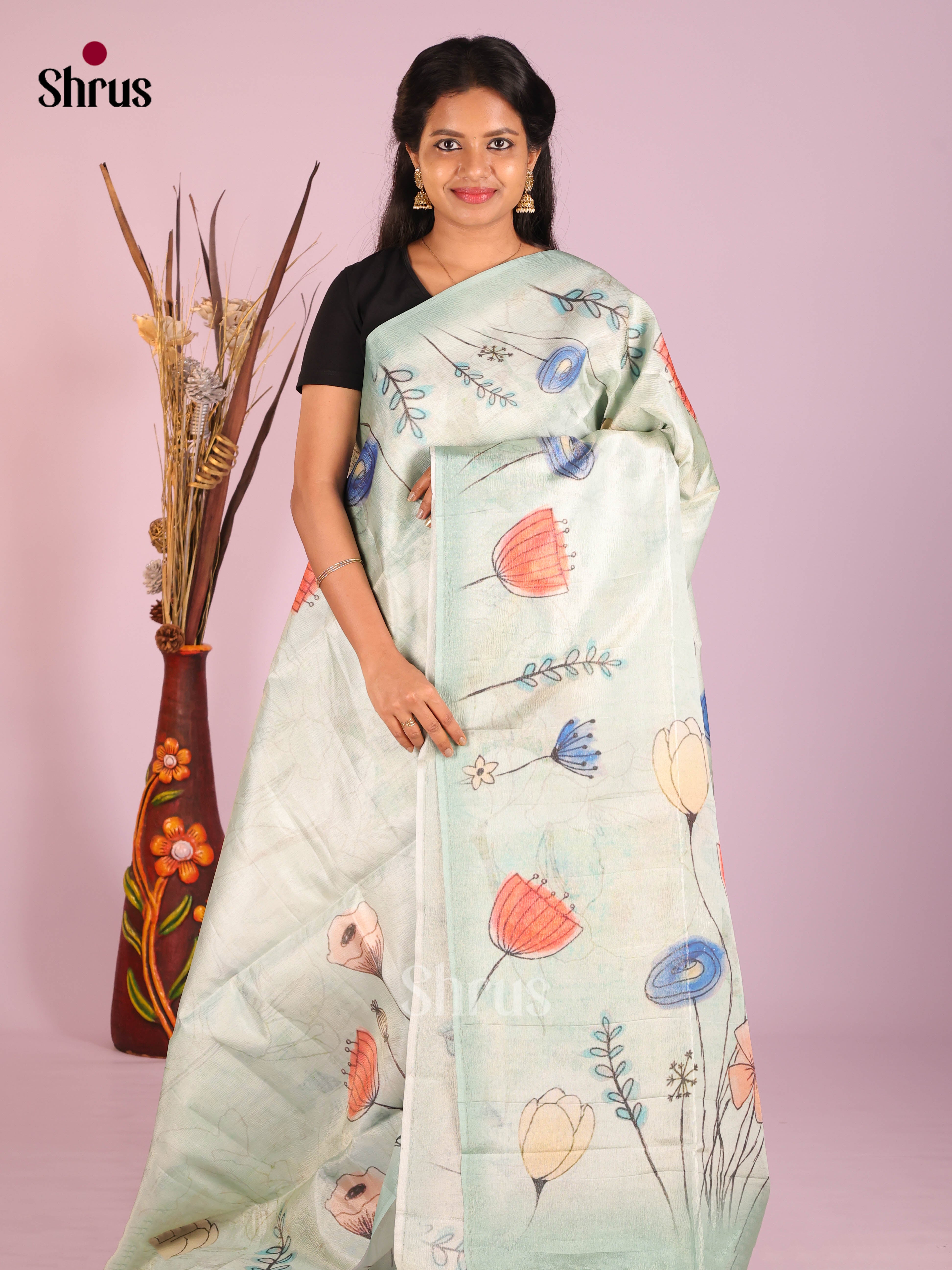 Ice Blue- Bamboo silk Saree