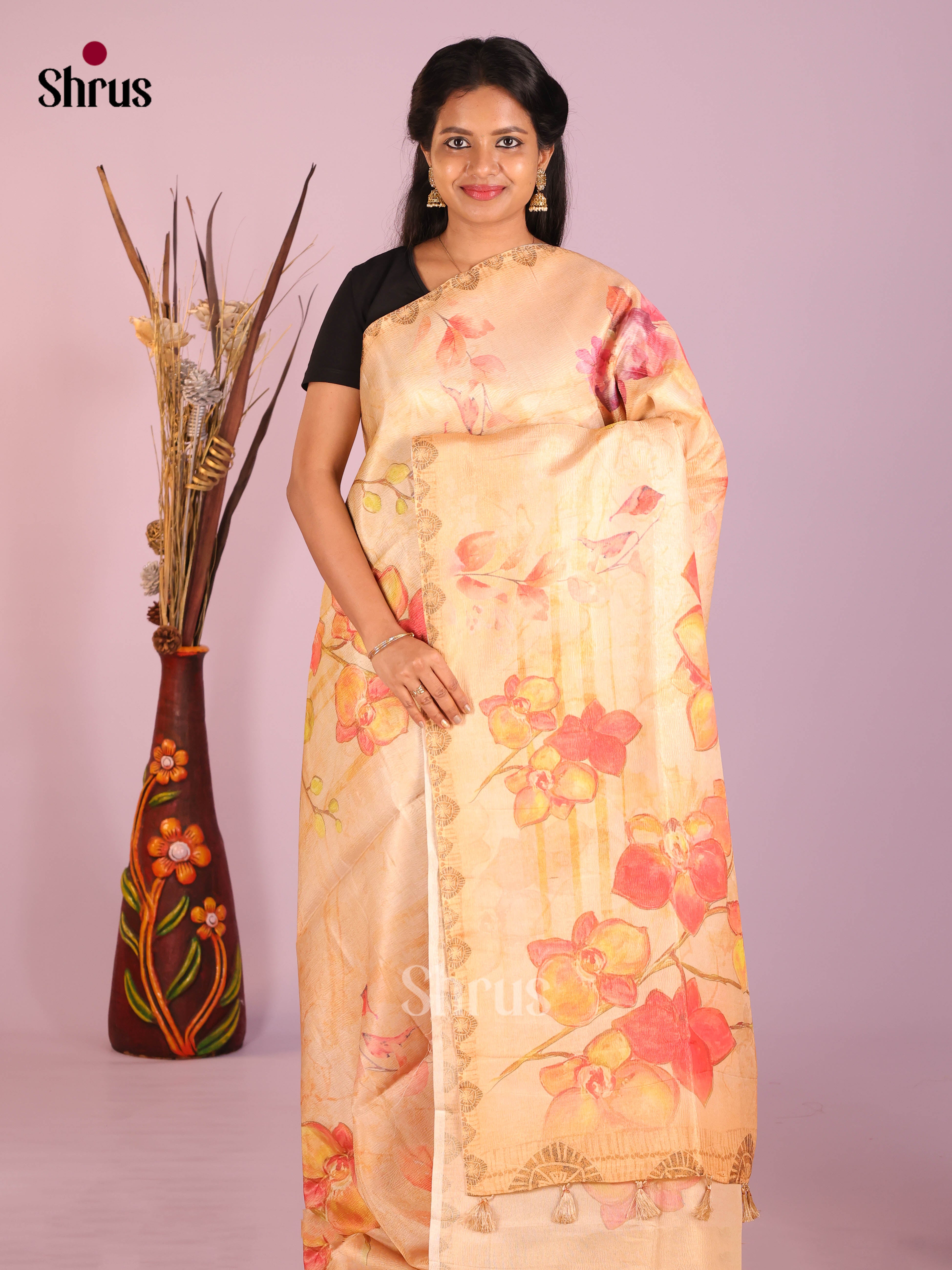 Peach - Bamboo silk Saree
