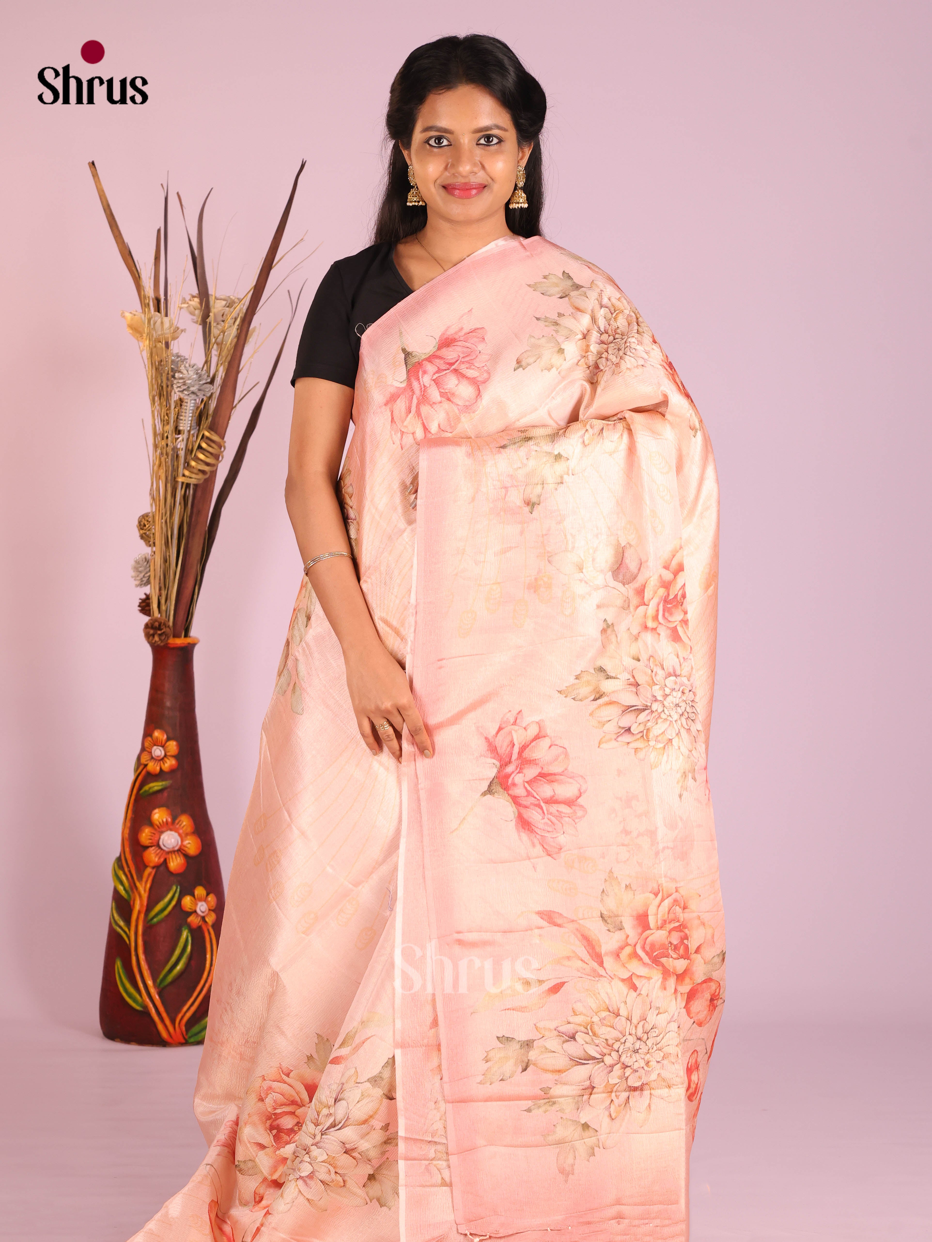 Pink - Bamboo silk Saree