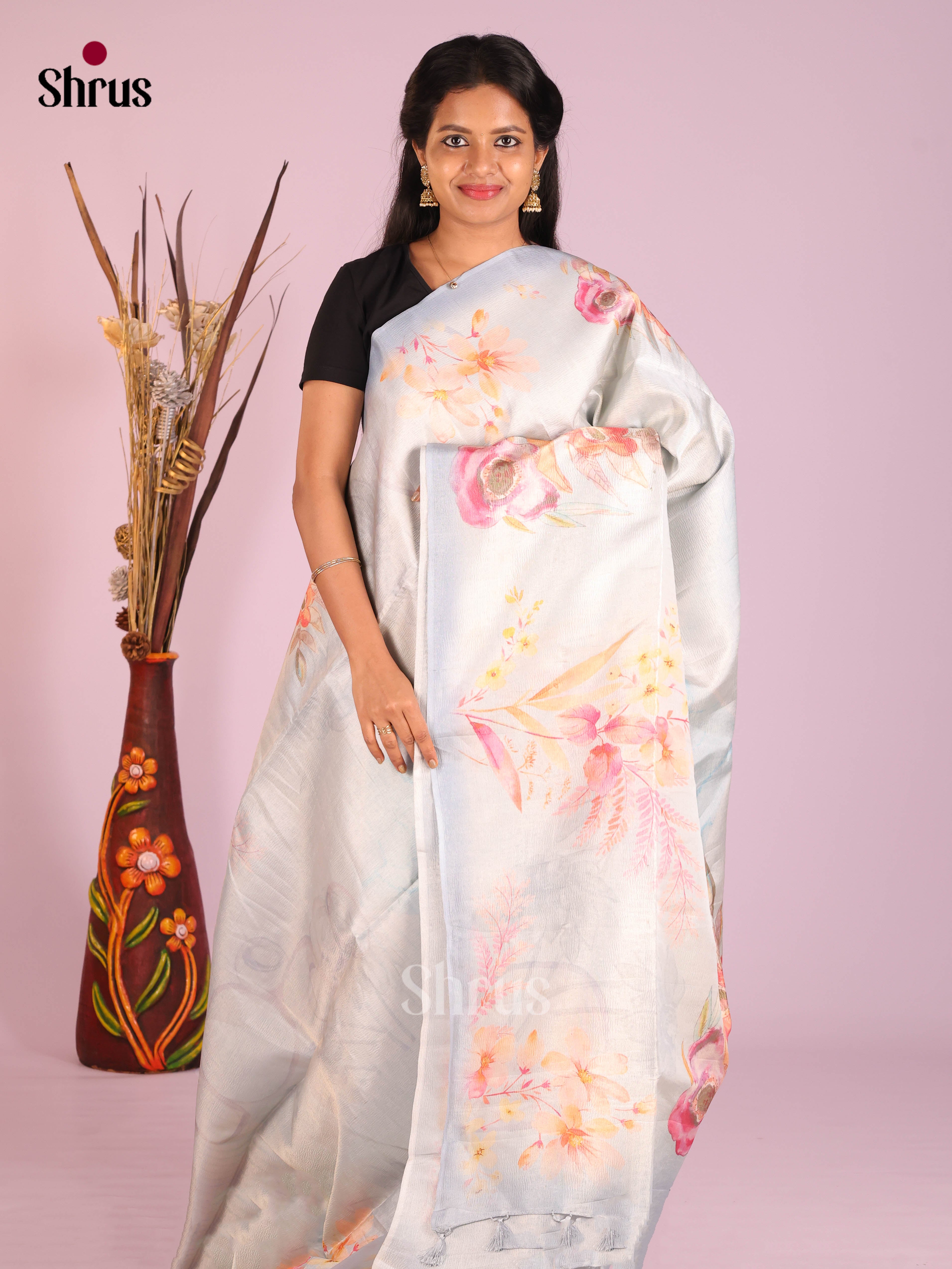 Light Blue - Bamboo silk Saree