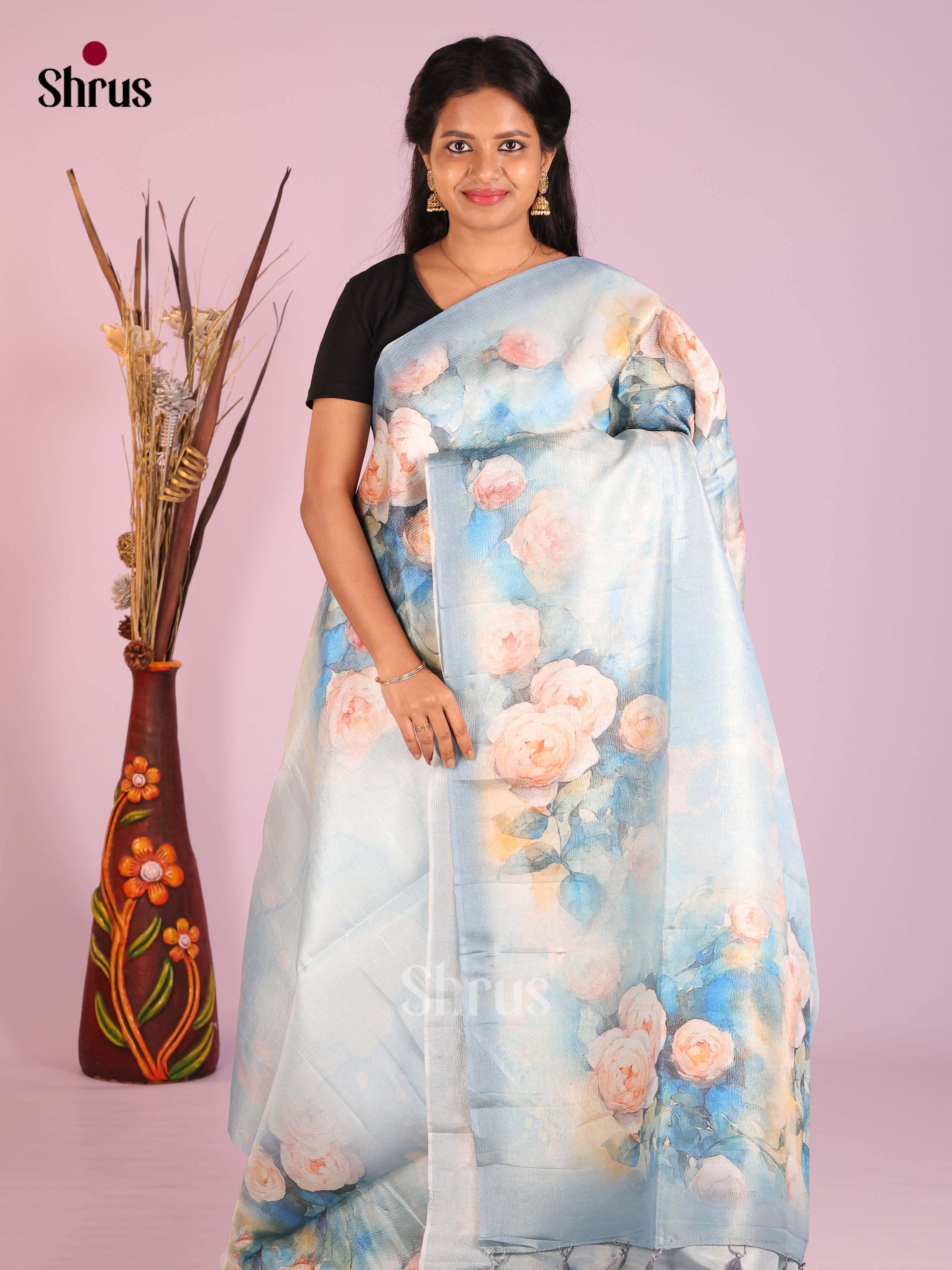 Blue - Bamboo silk Saree