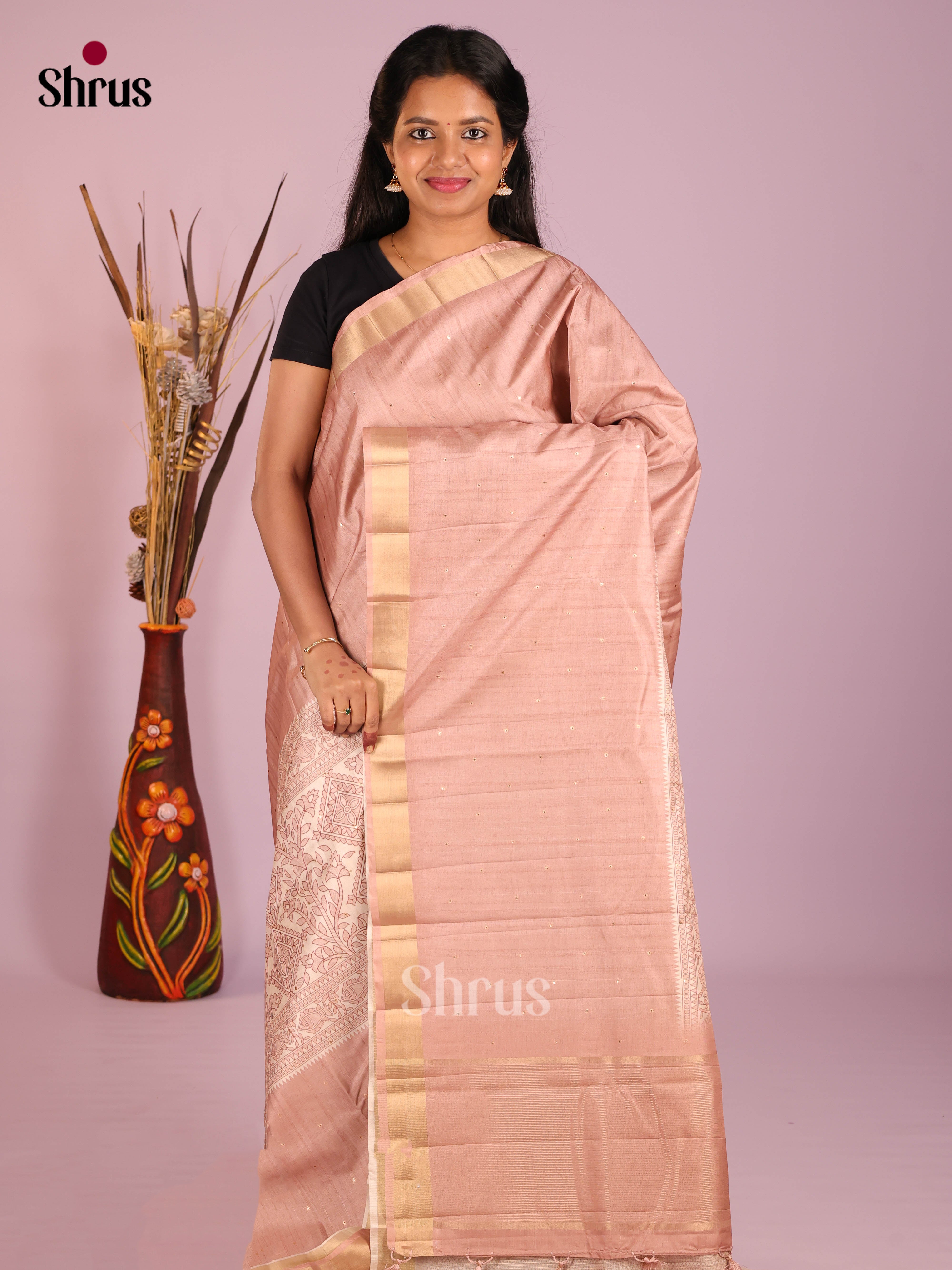 Dusty Pink & Cream- Moonga Silk Saree