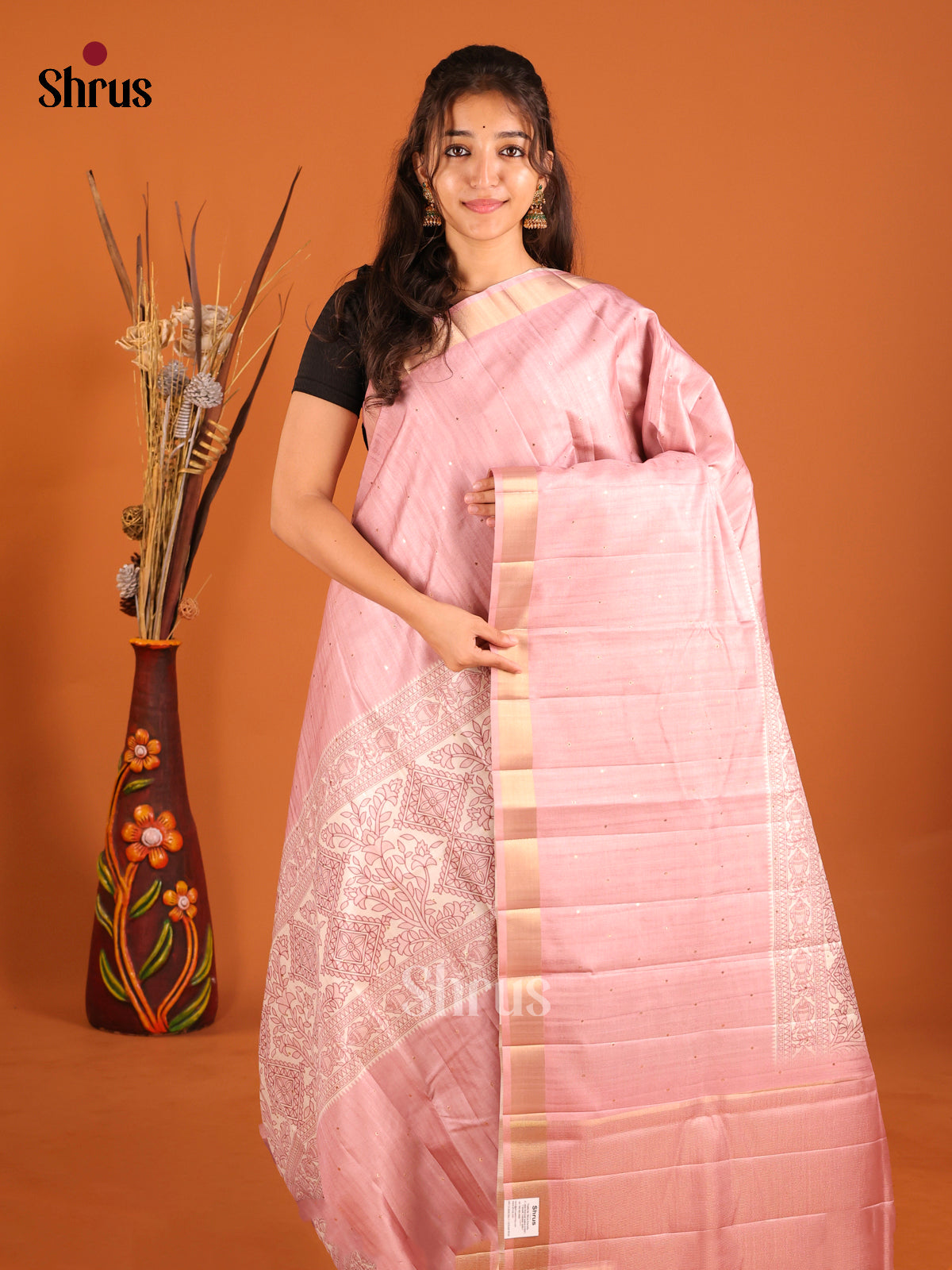 Cream & Dusty Pink - Moonga Silk Saree