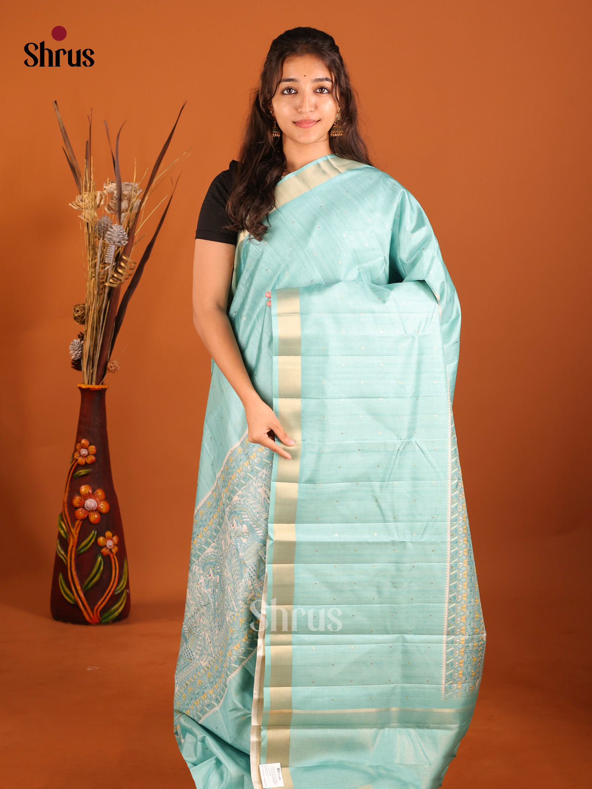 Cream & Blue- Moonga Silk Saree