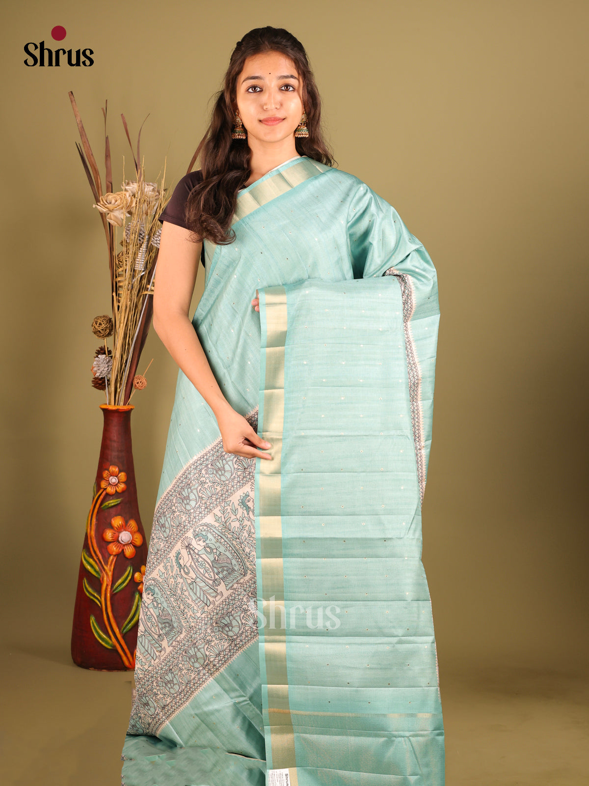 Blue & White - Moonga Silk Saree