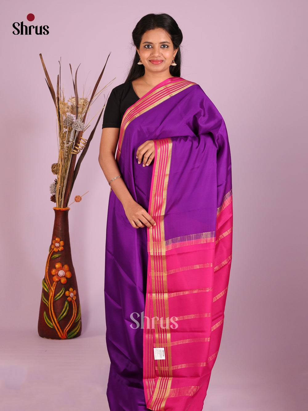 Violet And Pink Mysore Silk Saree 
