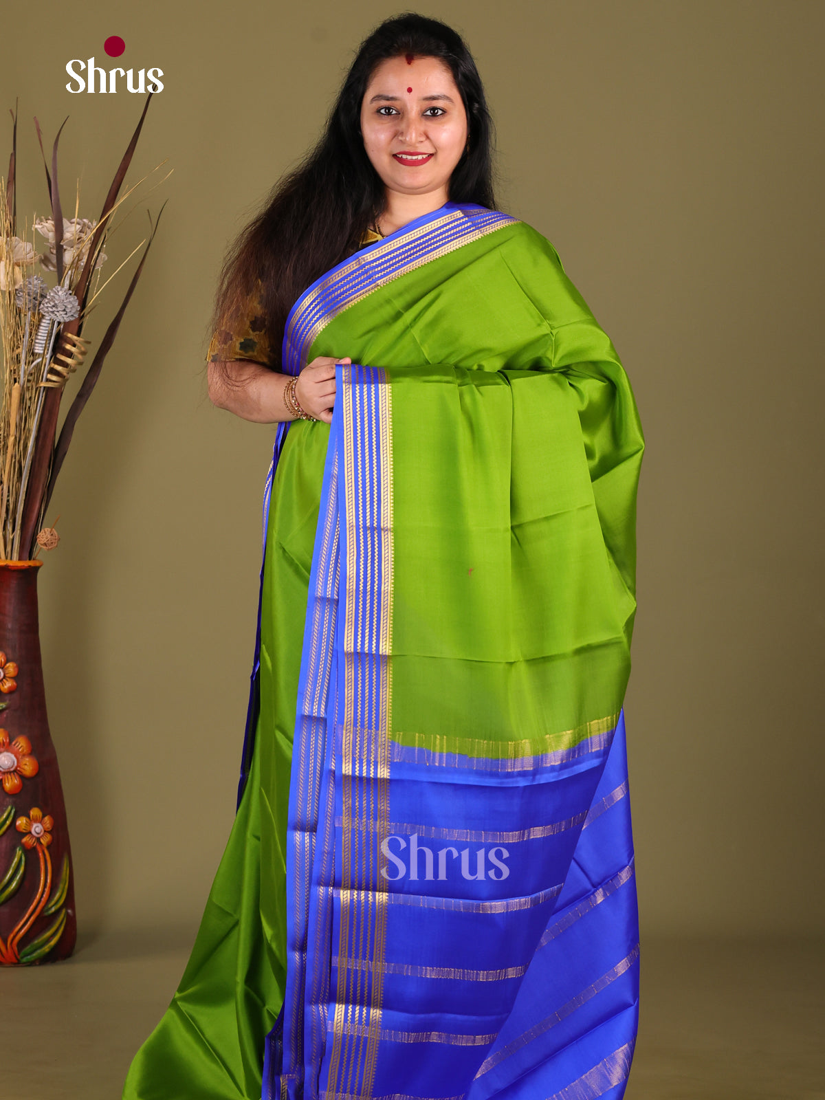 green & Blue - Mysore Silk Saree - Shop on Shrus.com