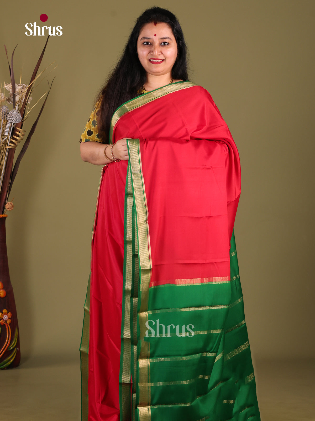 Red & Green - Mysore Silk Saree