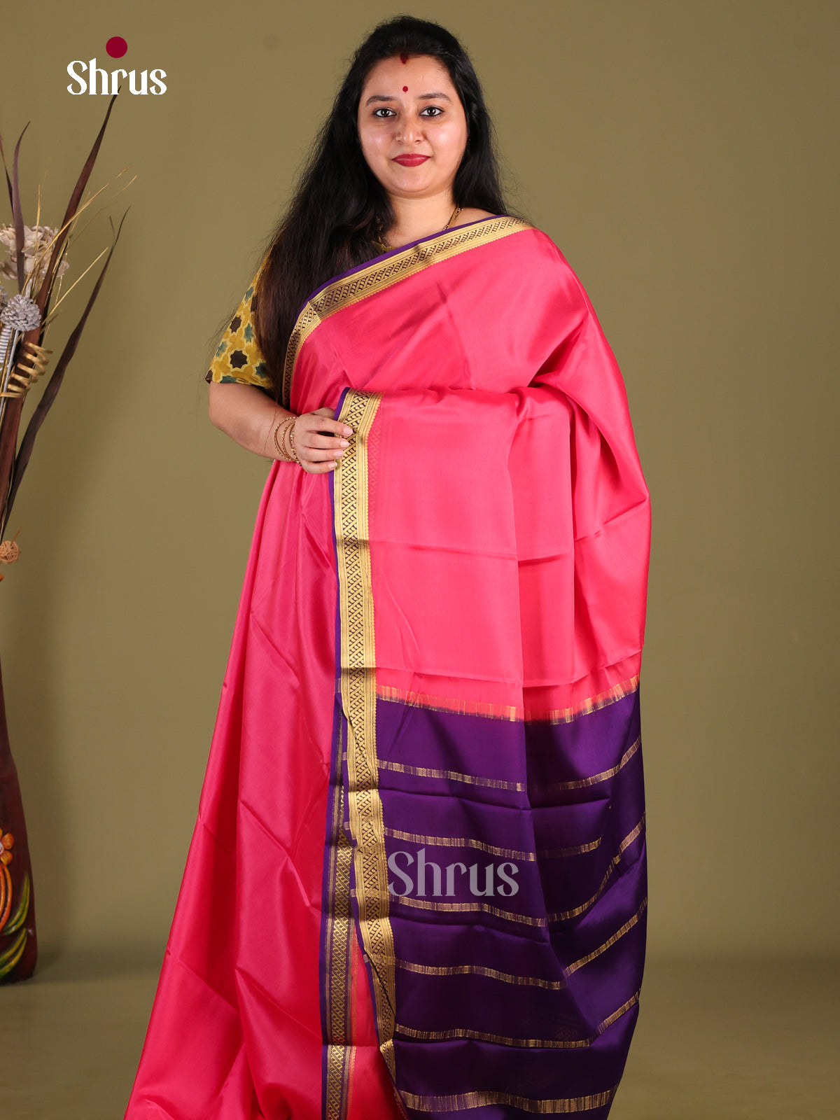 Pink & Violet - Mysore Silk Saree - Shop on Shrus.com