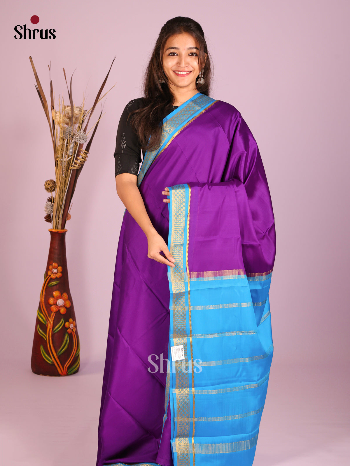 Violet & Blue - Mysore Silk Saree - Shop on Shrus.com
