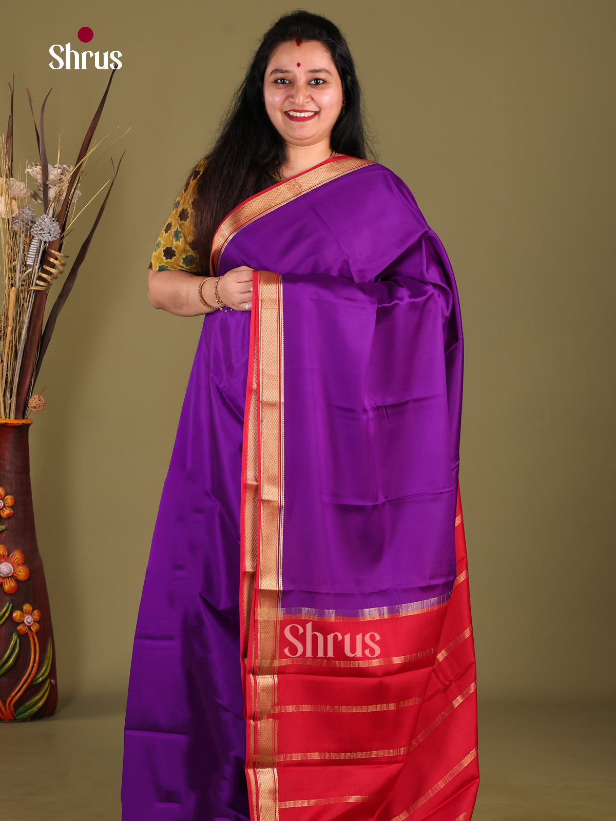 Violet & Red - Mysore Silk Saree - Shop on Shrus.com