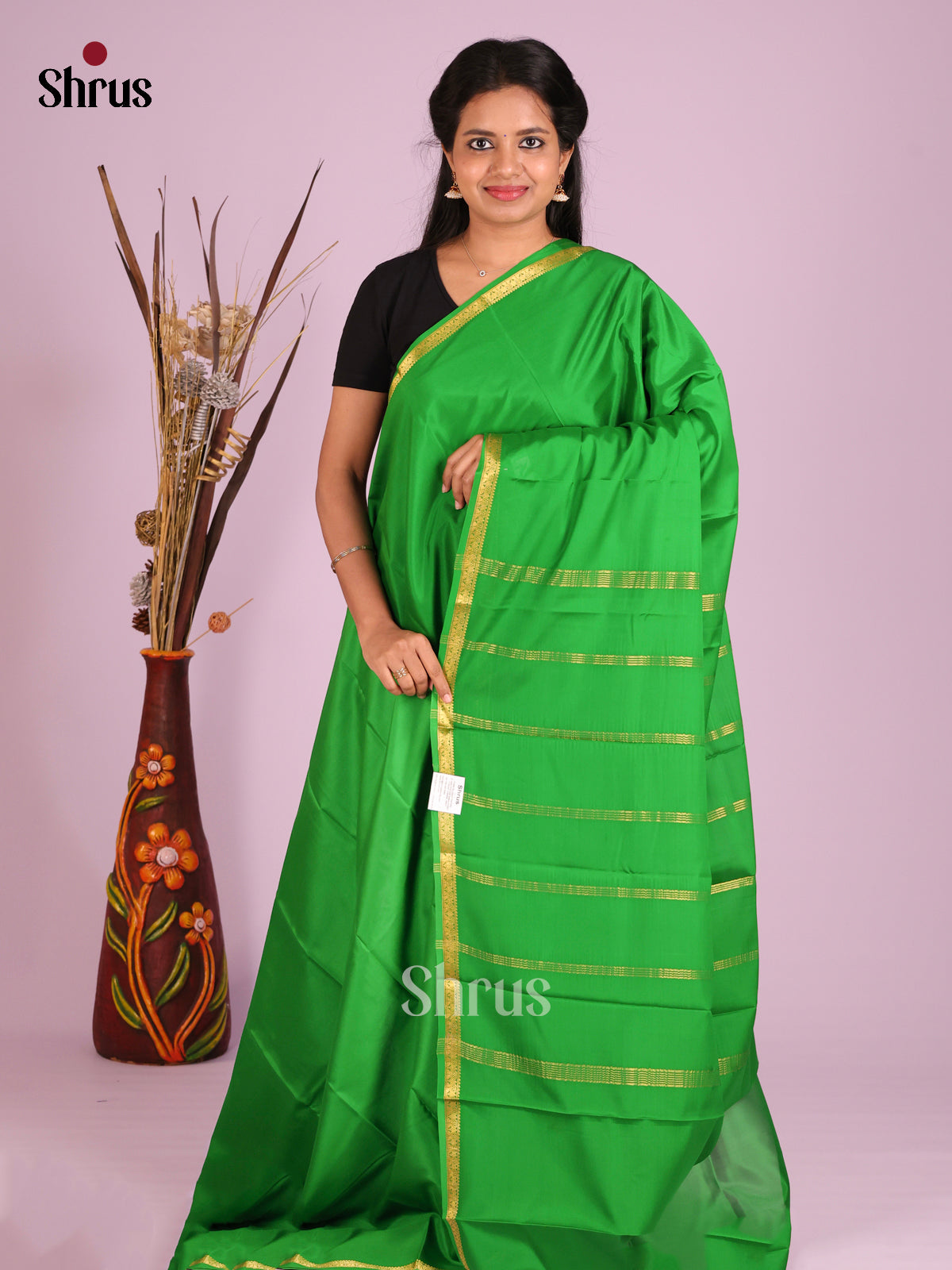 Light Green(Single Tone) - Mysore Silk Saree - Shop on Shrus.com