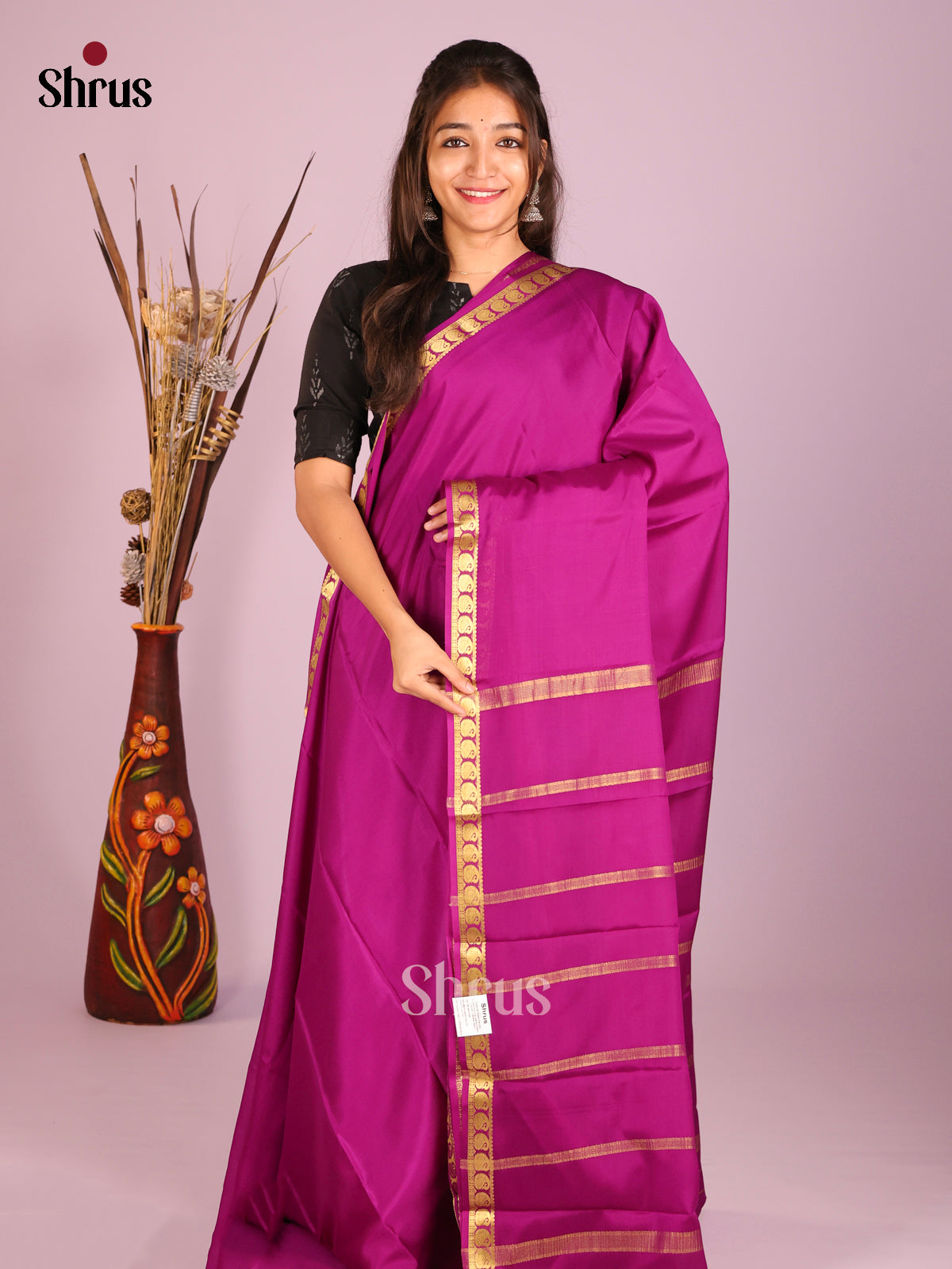 Purple(Single Tone) - Mysore Silk Saree - Shop on Shrus.com